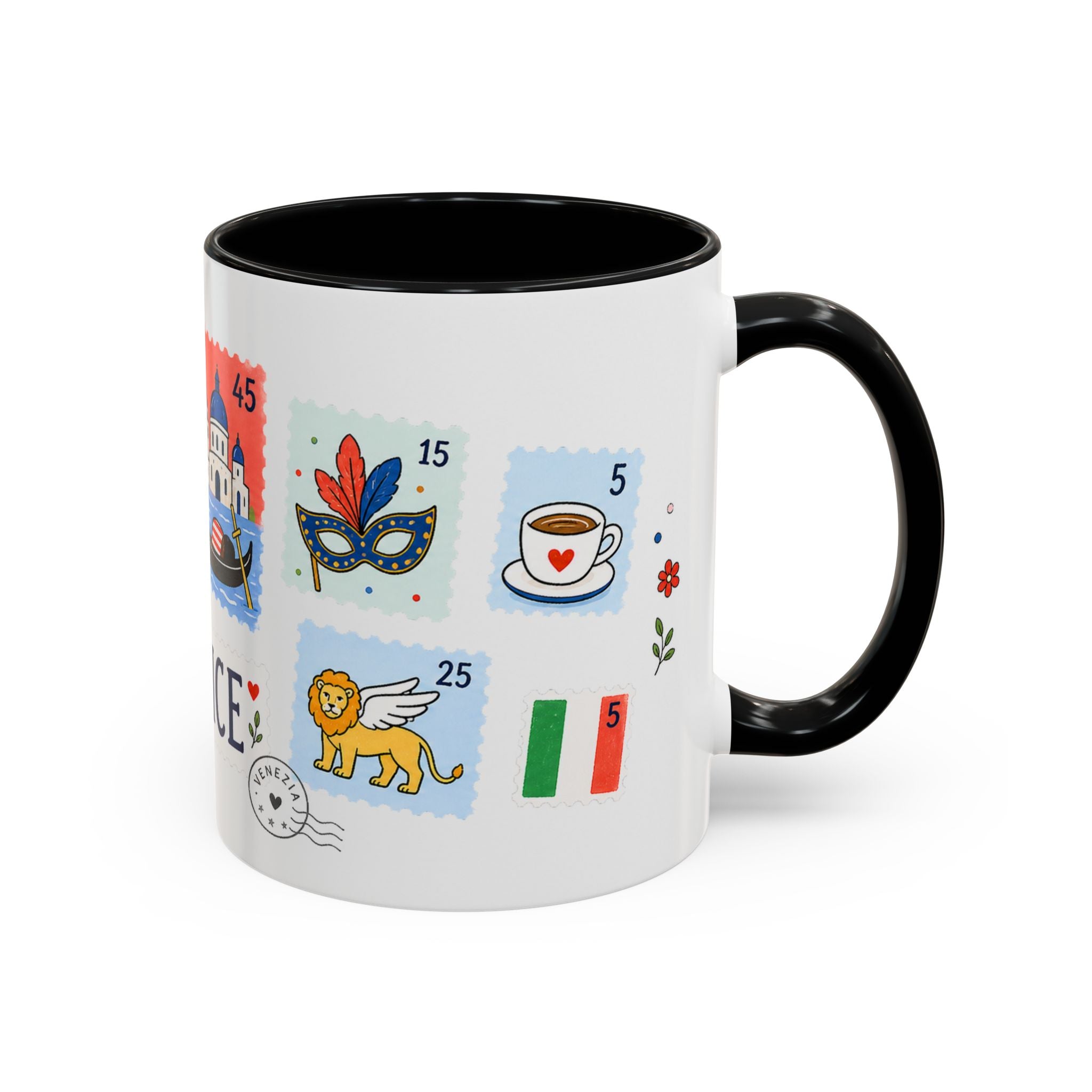 Venice Coffee Mug | Postage Stamp Collage Mug | Travel Souvenir Accent Cup 11oz 15oz