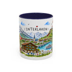 Interlaken Illustrated Travel Mug | Switzerland Souvenir Accent Coffee Mug | 11oz 15oz Ceramic Cup