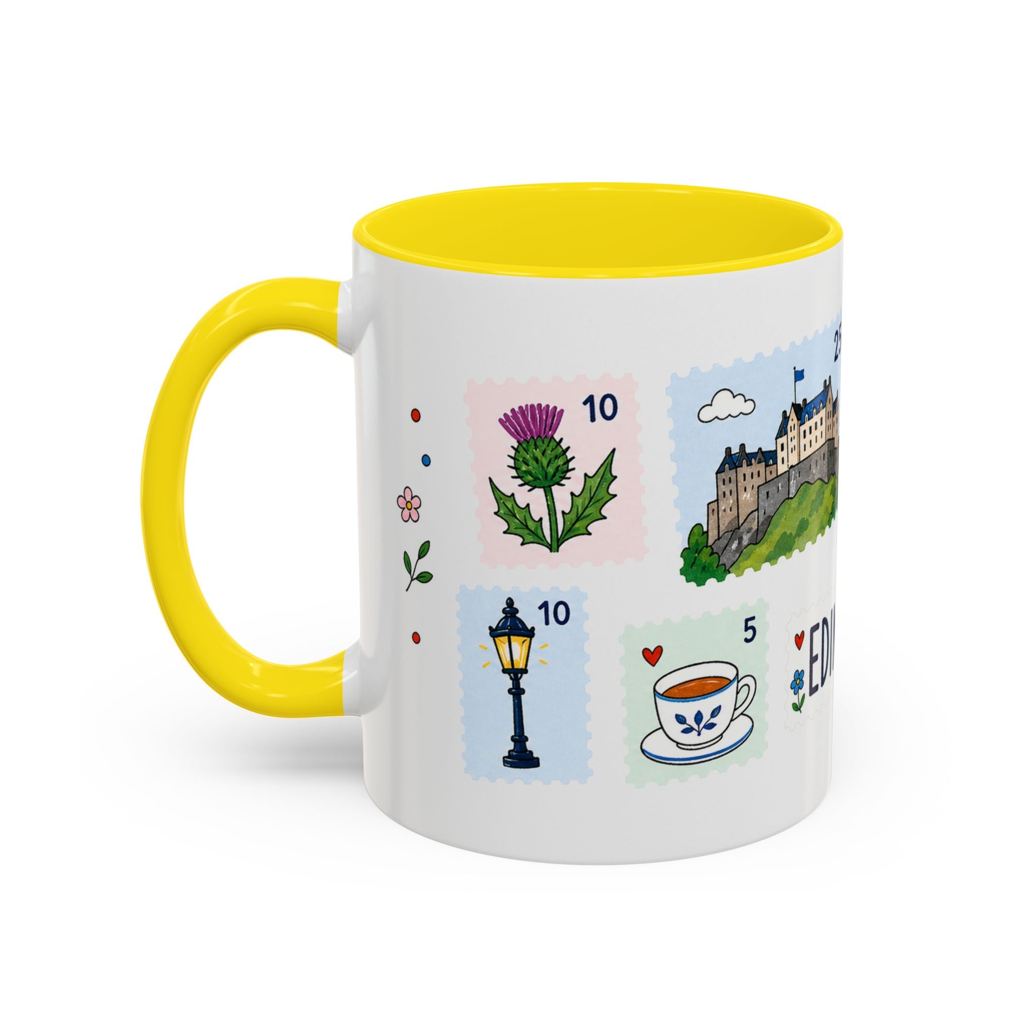 Edinburgh Coffee Mug | Postage Stamp Collage Mug | Travel Souvenir Accent Cup 11oz 15oz