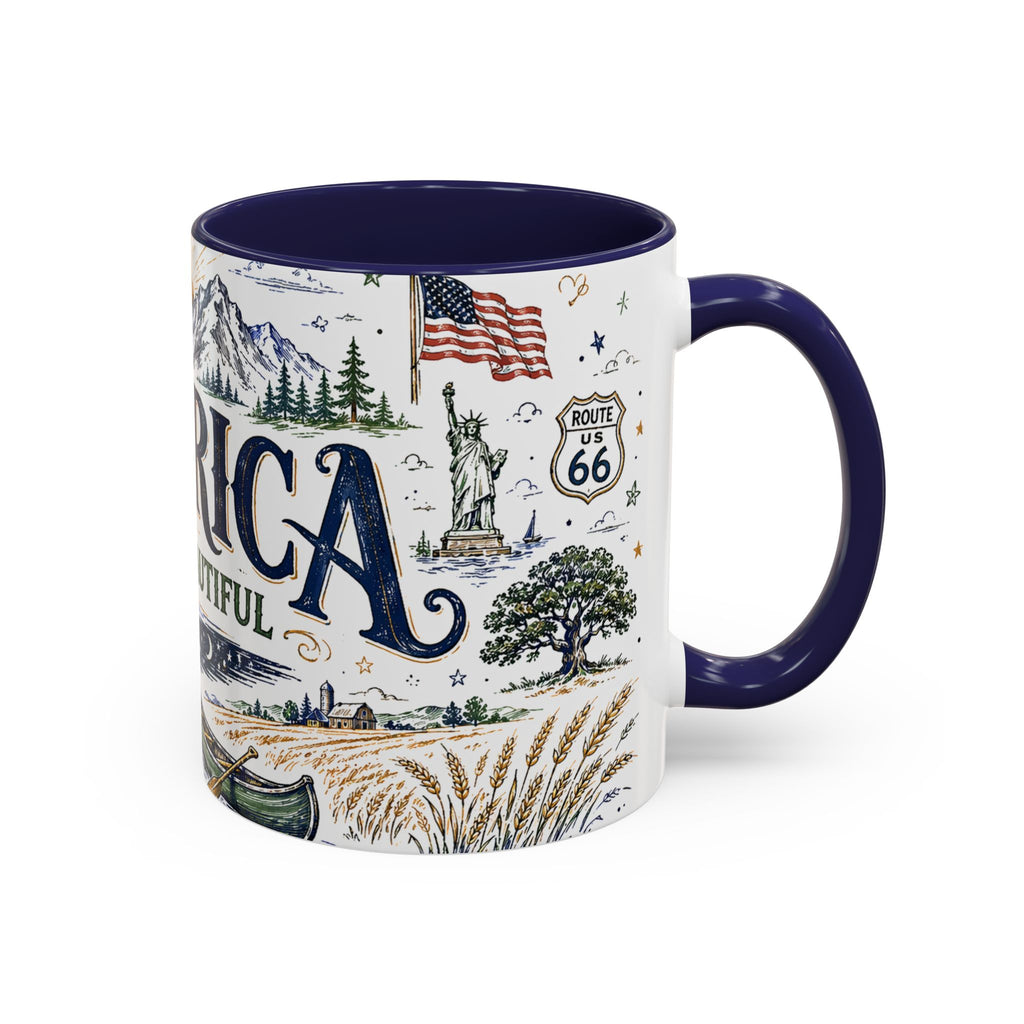 America the Beautiful Coffee Mug | Patriotic USA Gift | Accent Color Ceramic 11oz 15oz