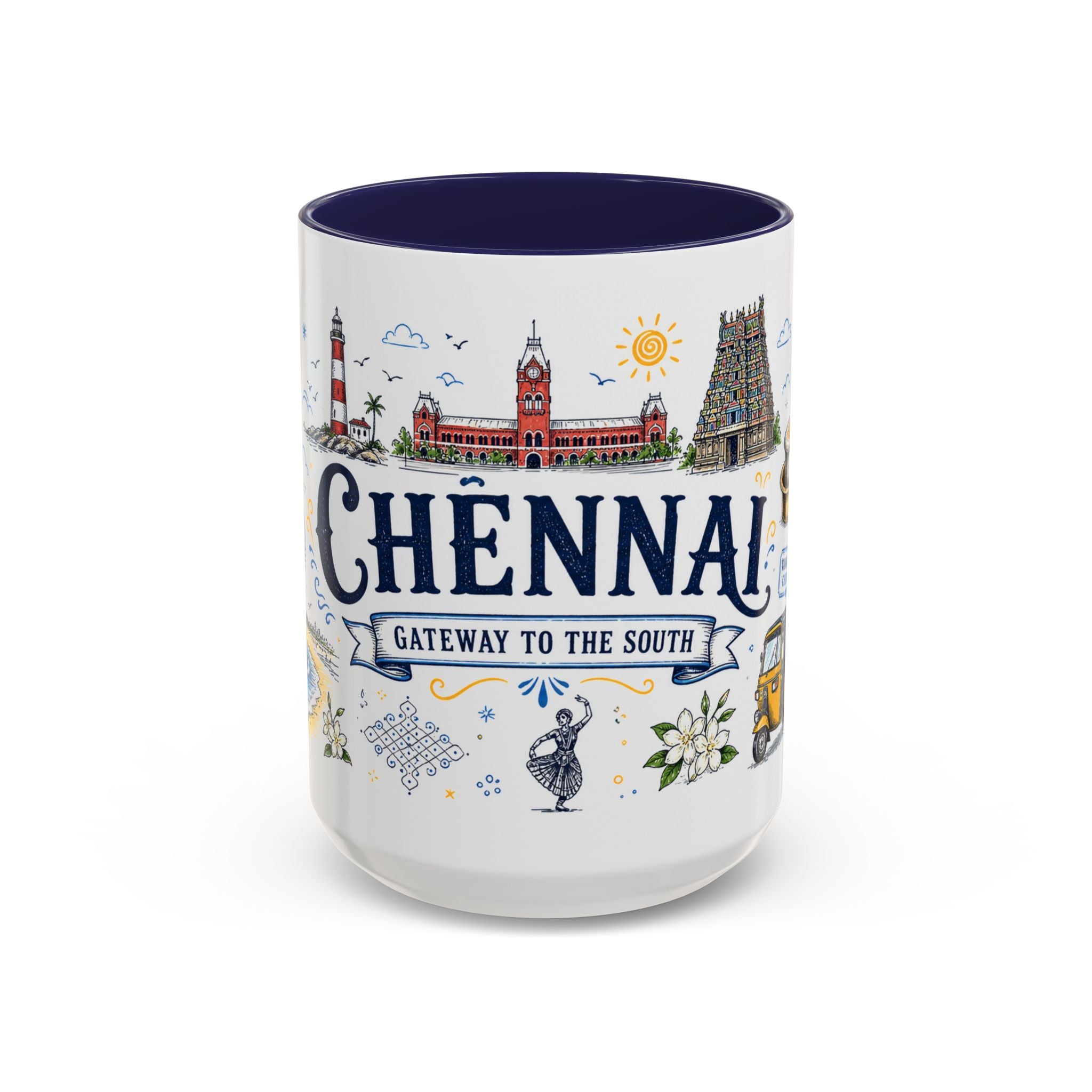 Chennai Coffee Mug | India Souvenir Travel Gift | Accent Color Ceramic 11oz 15oz