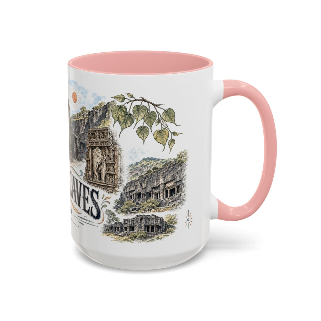 Ellora Caves Mug, India Travel Souvenir, Bucket List Gift, Accent Ceramic Coffee Mug 11oz 15oz