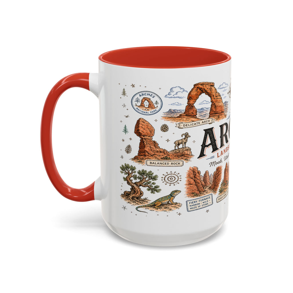 Arches Coffee Mug | National Park Hiking Utah Gift | Accent Color Ceramic 11oz 15oz