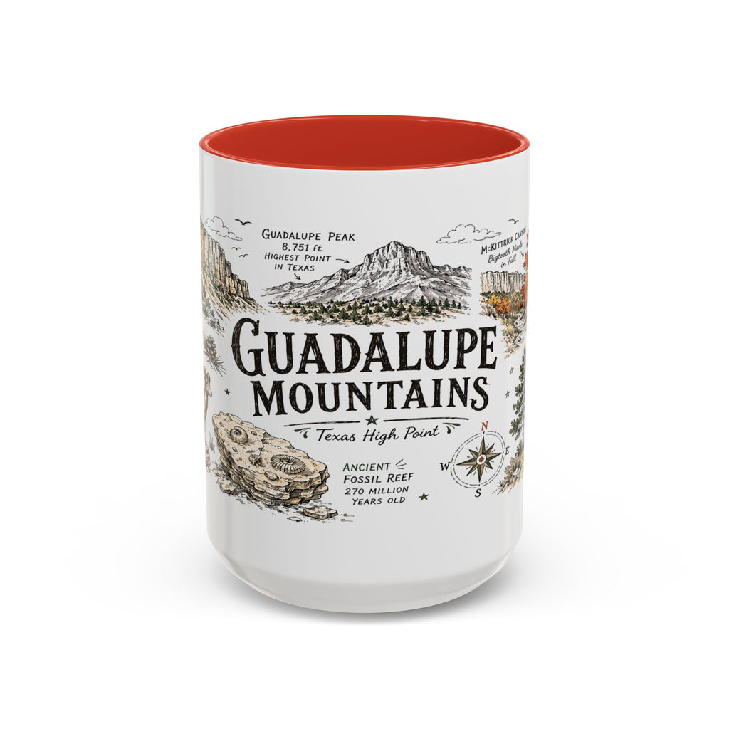 Guadalupe Mountains National Park Coffee Mug | Texas Desert Peaks Hiking Gift | Accent Color Ceramic 11oz 15oz