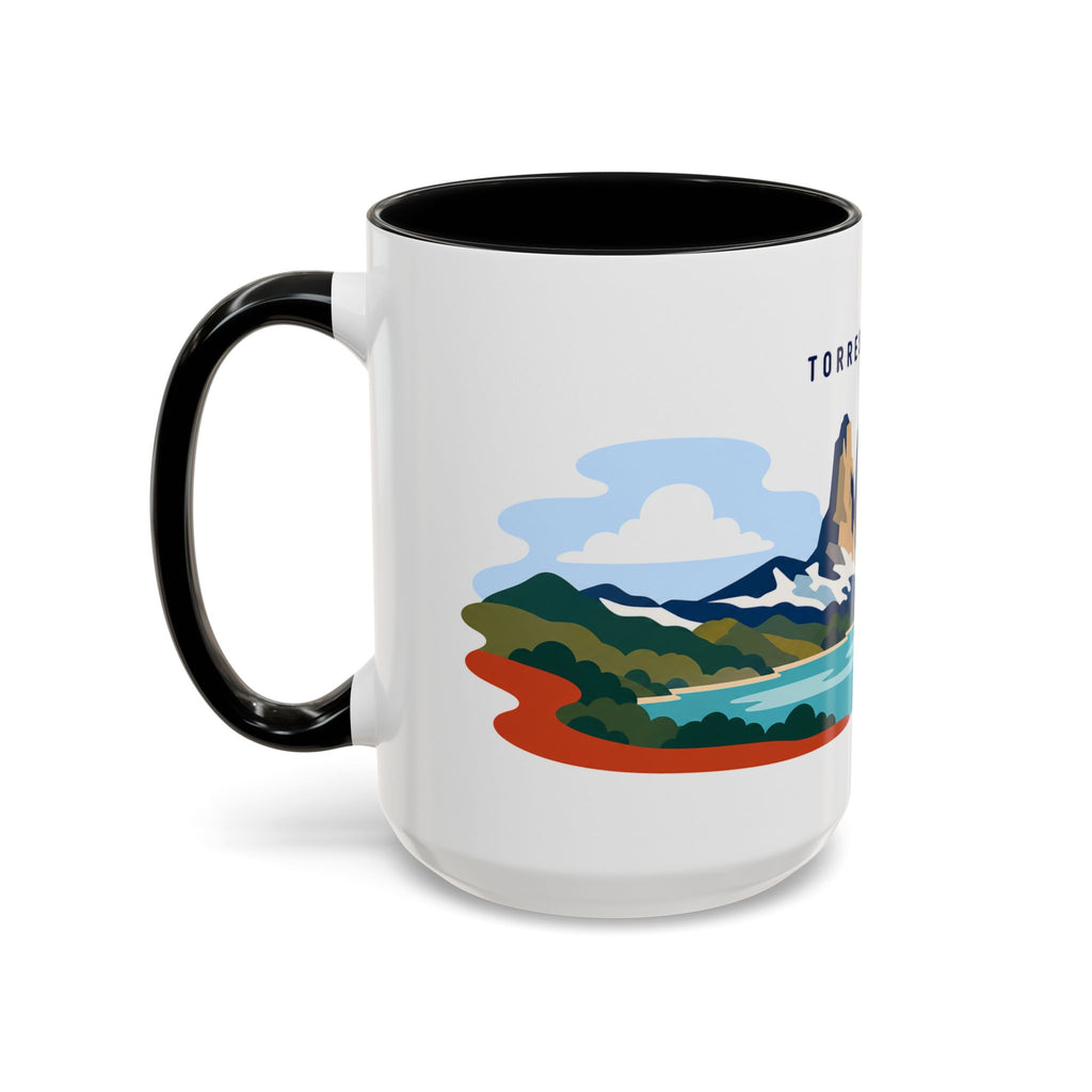 Torres del Paine Coffee Mug | Travel Destination Souvenir Gift | Accent Color Ceramic 11oz 15oz