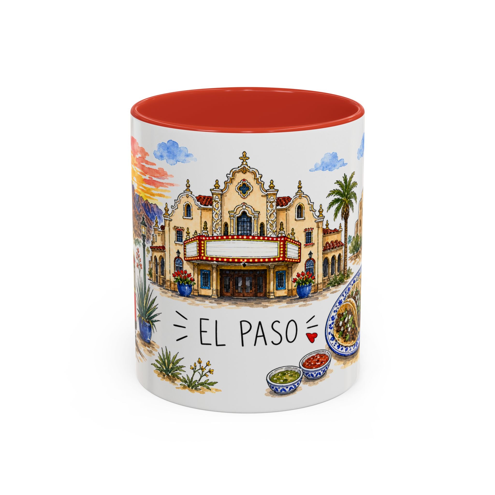 El Paso Illustrated Travel Mug | City Souvenir Accent Coffee Mug | 11oz 15oz Ceramic Cup