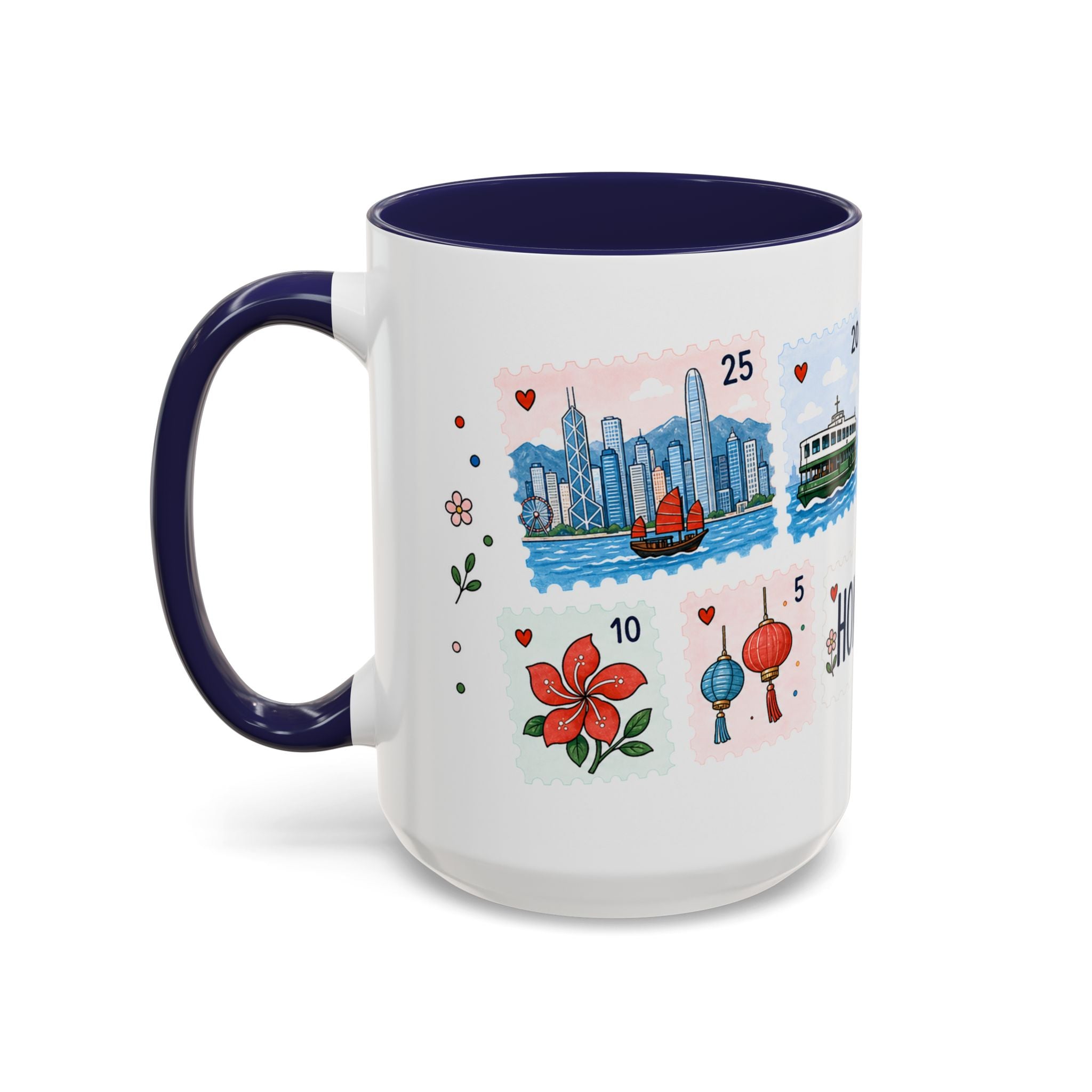 Hong Kong Coffee Mug | Postage Stamp Collage Mug | Travel Souvenir Accent Cup 11oz 15oz