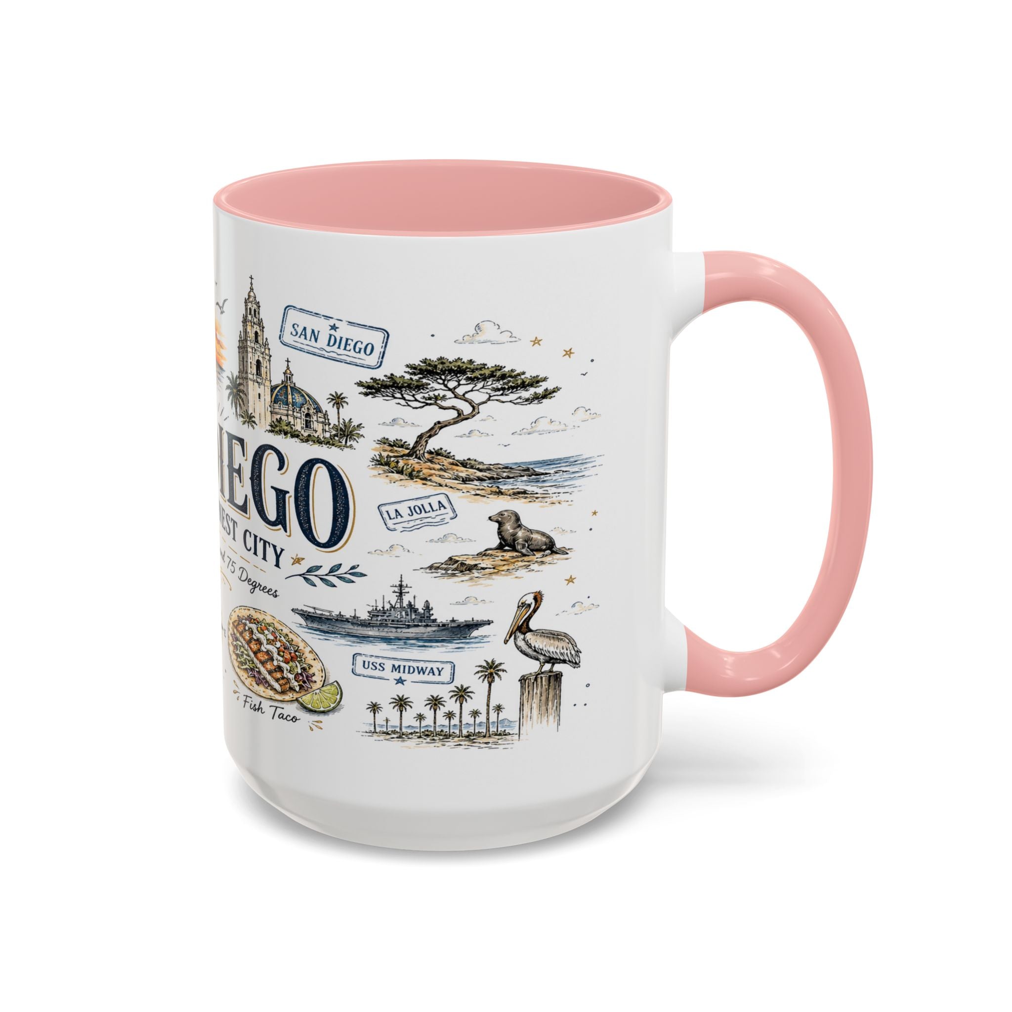 San Diego Coffee Mug | California Souvenir City Gift | Accent Color Ceramic 11oz 15oz