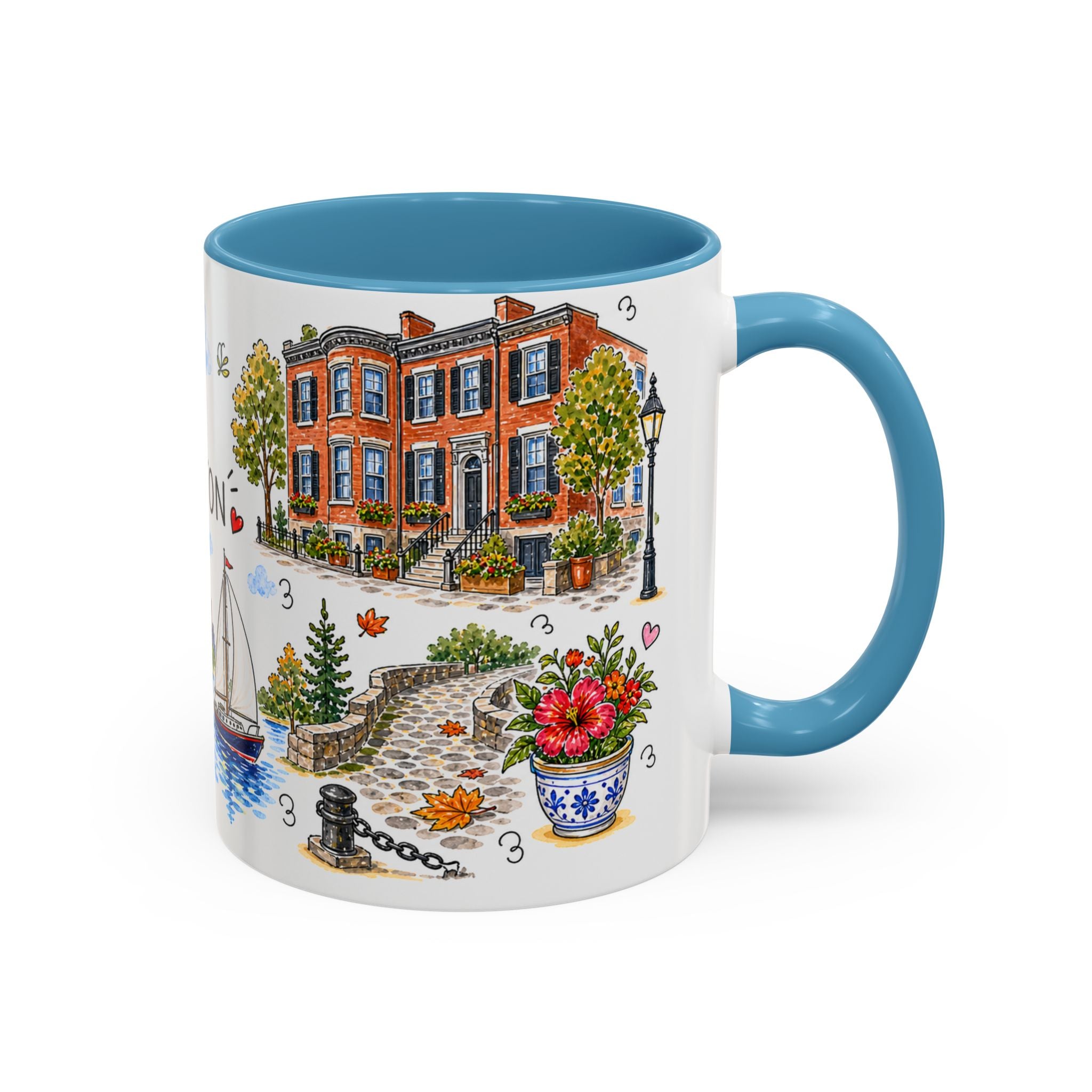 Boston Illustrated Travel Mug | City Souvenir Accent Coffee Mug | 11oz 15oz Ceramic Cup