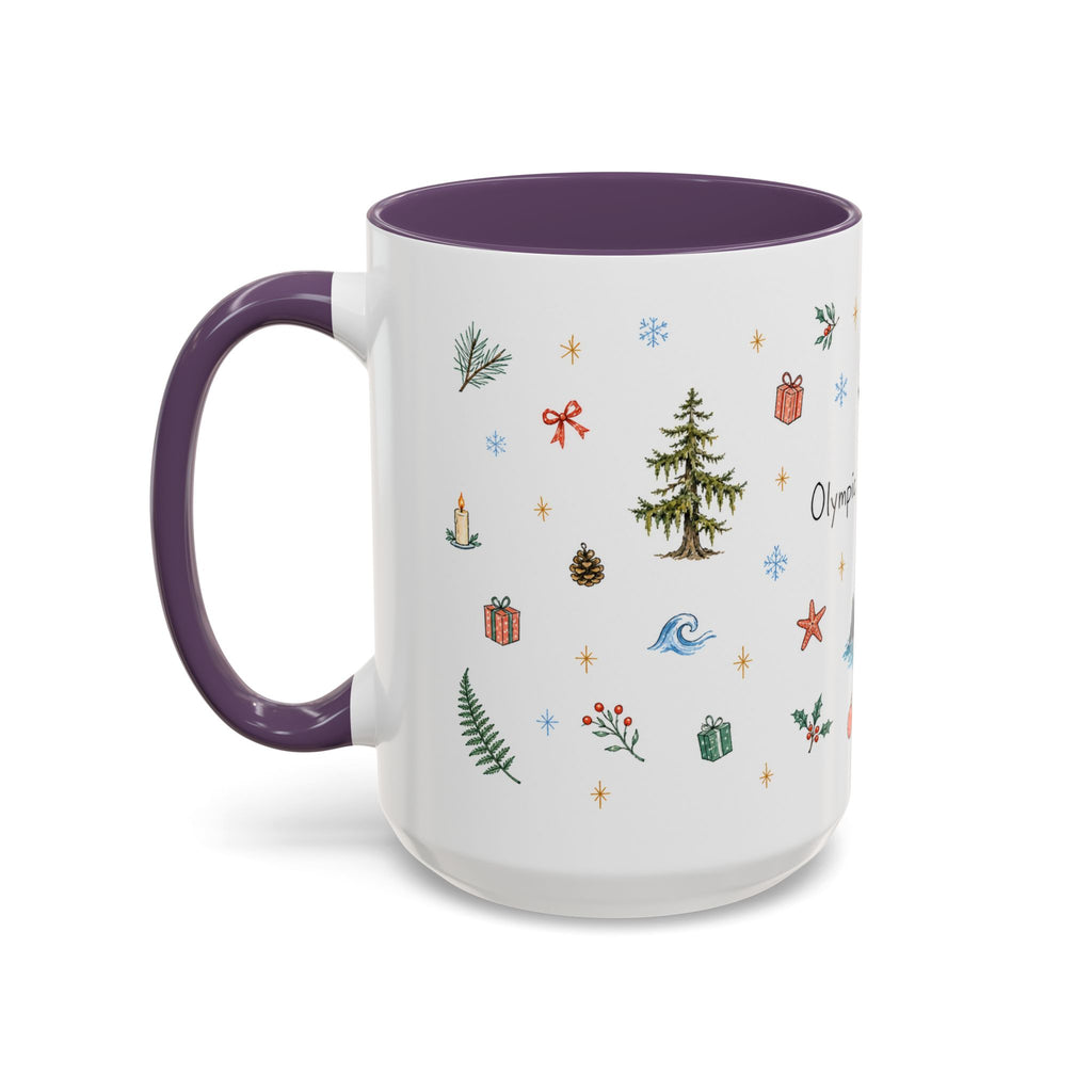 Olympic National Park Christmas Mug | Watercolor Travel Souvenir | Holiday Gift | Accent Ceramic Coffee Cup 11oz 15oz
