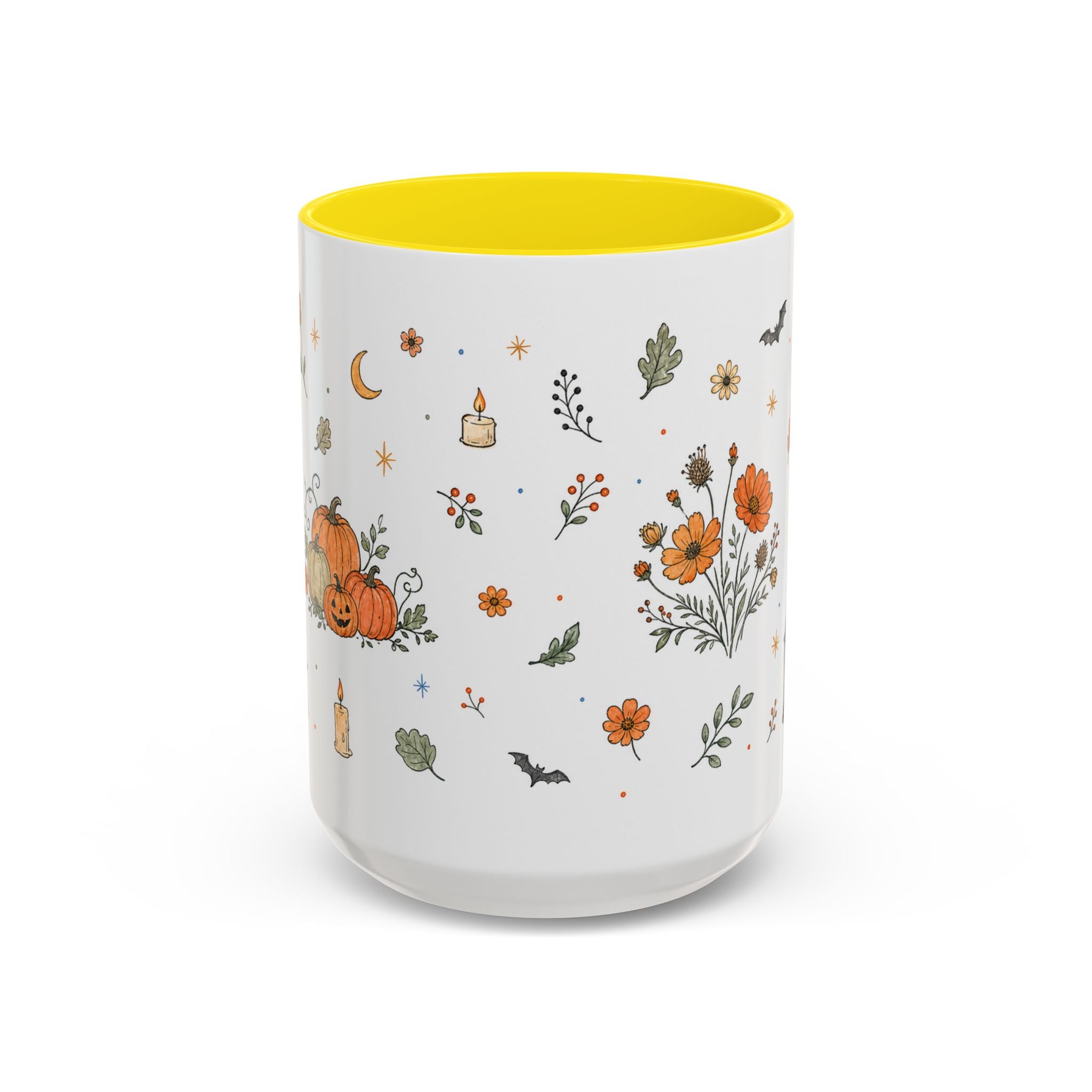 Floral Pumpkin Halloween Mug | Friendly Ghost Watercolor Gift | Accent Cup 11oz 15oz