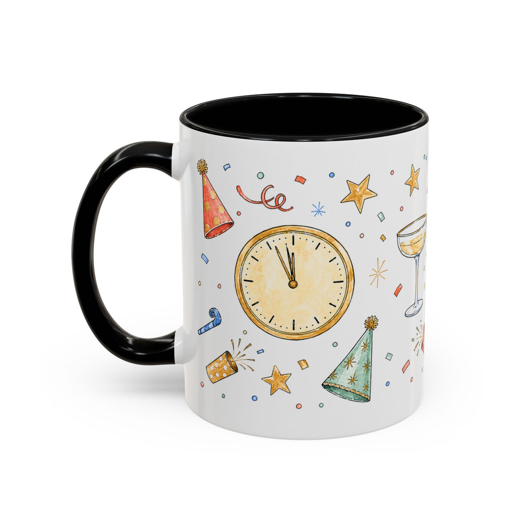 New Year Mug | Midnight Clock Toast Watercolor Celebration Gift | Accent Cup 11oz 15oz
