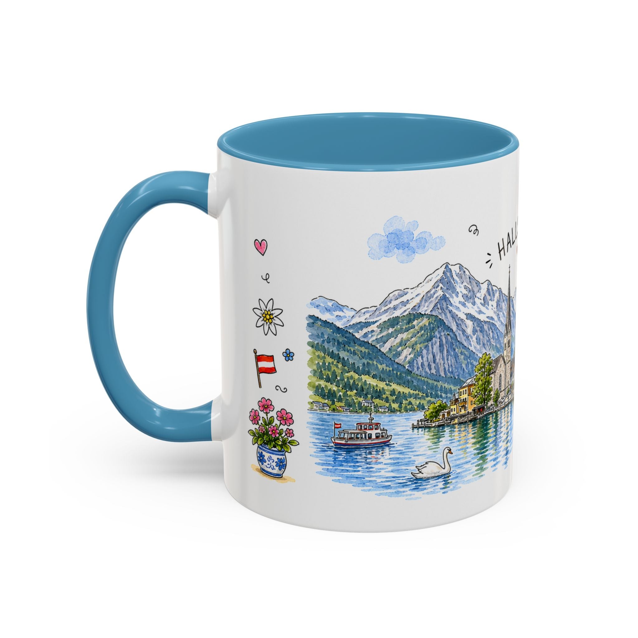 Hallstatt Illustrated Travel Mug | Austria Souvenir Accent Coffee Mug | 11oz 15oz Ceramic Cup
