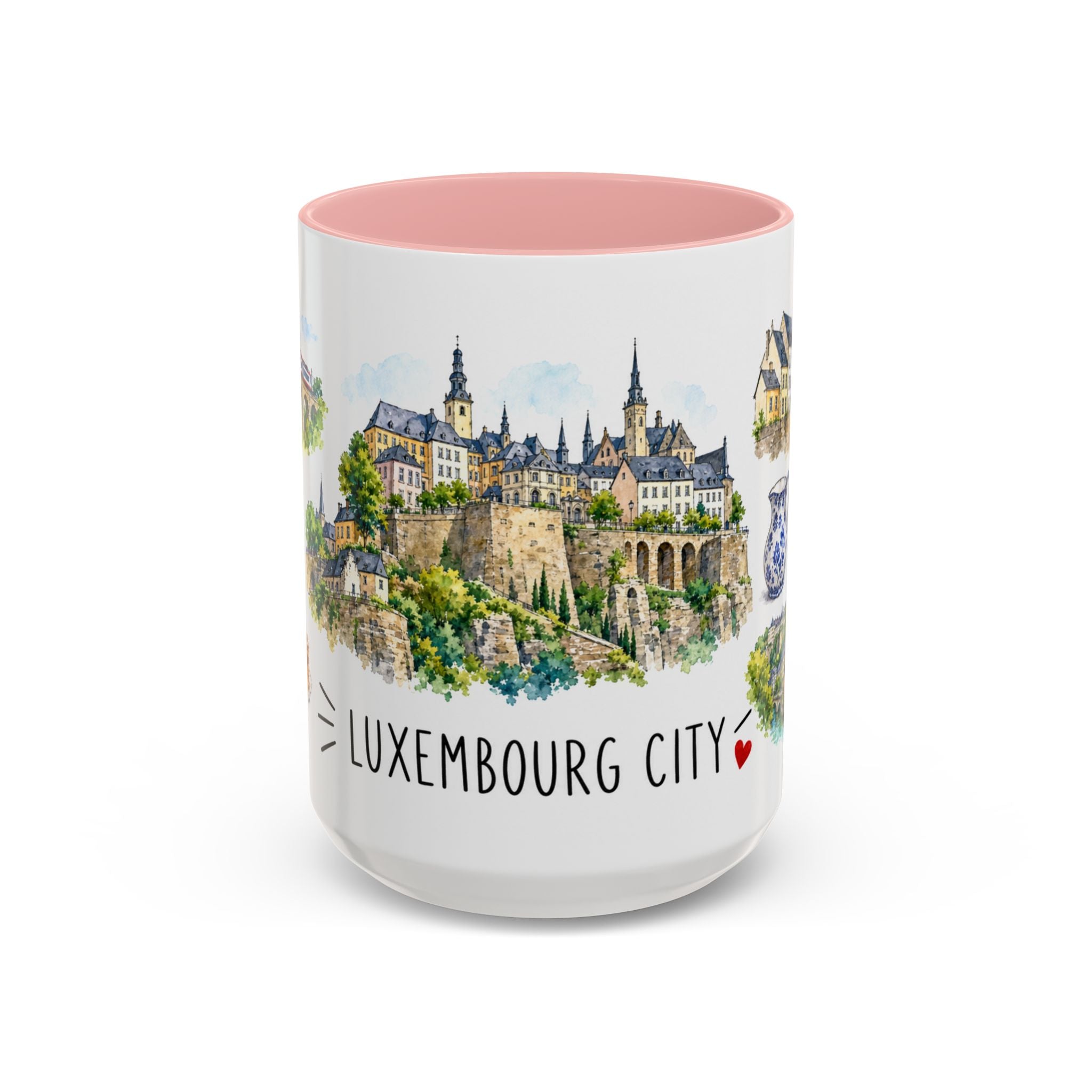 Luxembourg City Illustrated Travel Mug | City Souvenir Accent Coffee Mug | 11oz 15oz Ceramic Cup