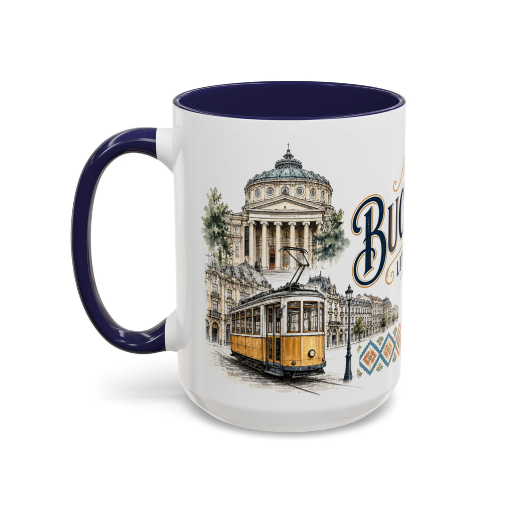 Bucharest Coffee Mug | Romania Travel Souvenir | Vintage Illustrated City Gift | 11 oz 15 oz Accent Mug