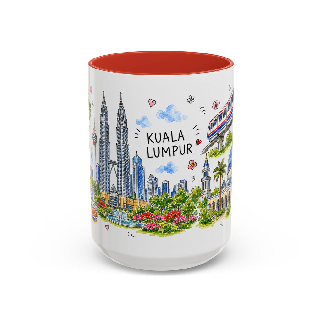 Kuala Lumpur Illustrated Travel Mug | City Souvenir Accent Coffee Mug | 11oz 15oz Ceramic Cup