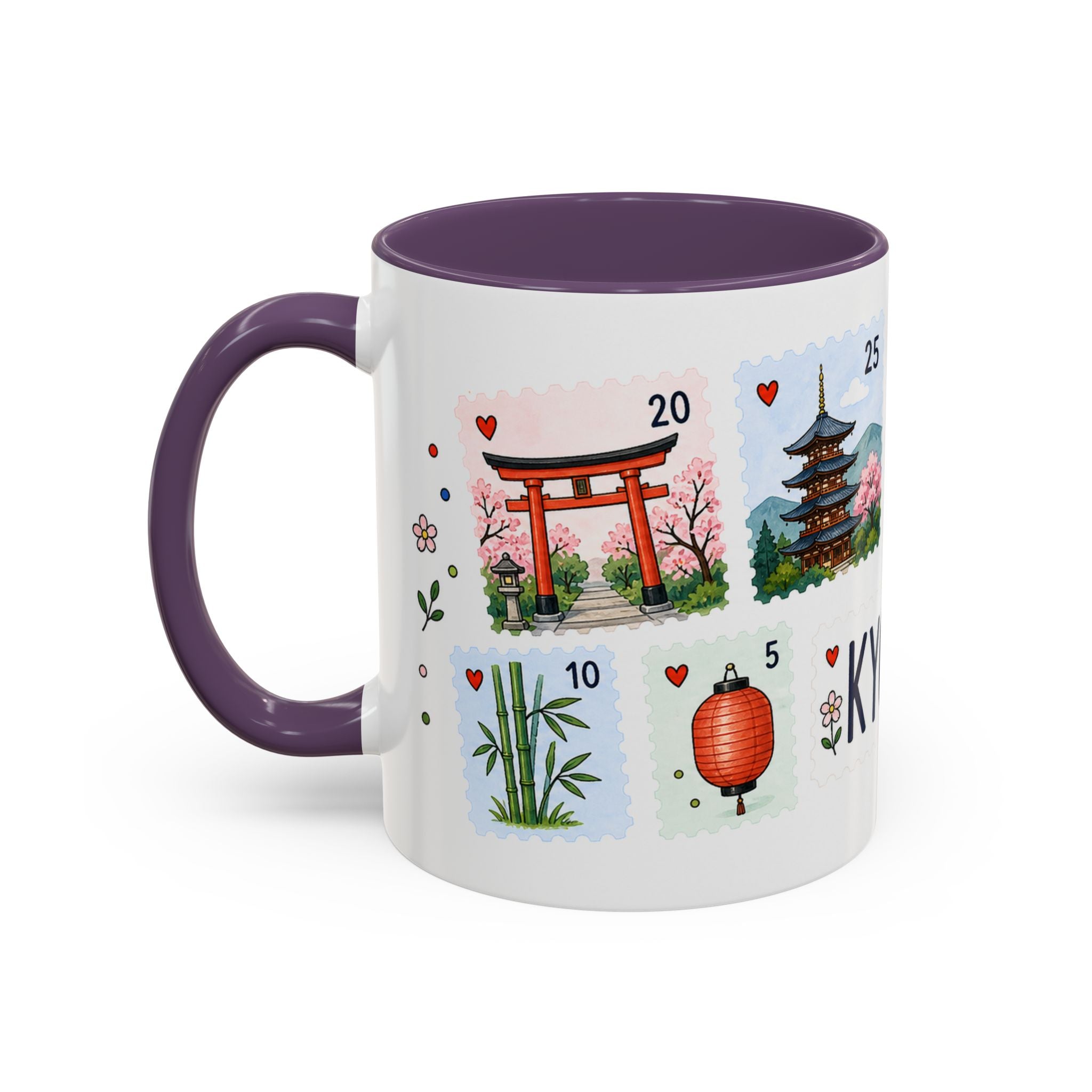 Kyoto Coffee Mug | Postage Stamp Collage Mug | Travel Souvenir Accent Cup 11oz 15oz