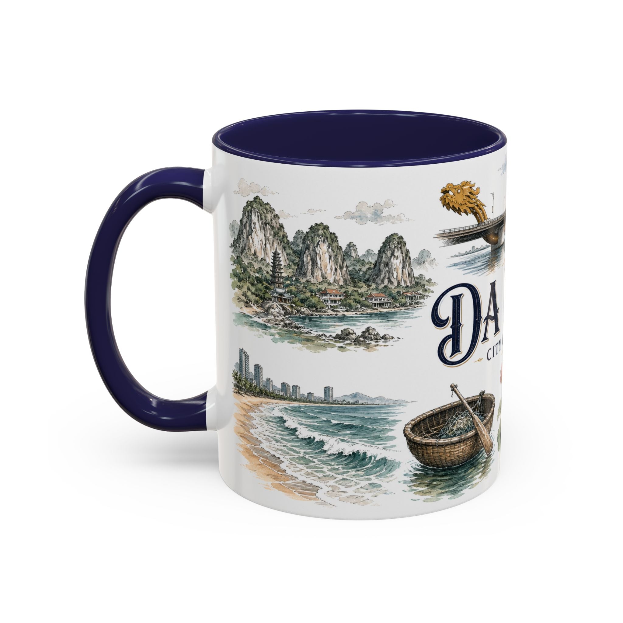 Da Nang Coffee Mug | Vietnam Travel Souvenir | Vintage Illustrated City Gift | 11 oz 15 oz Accent Mug