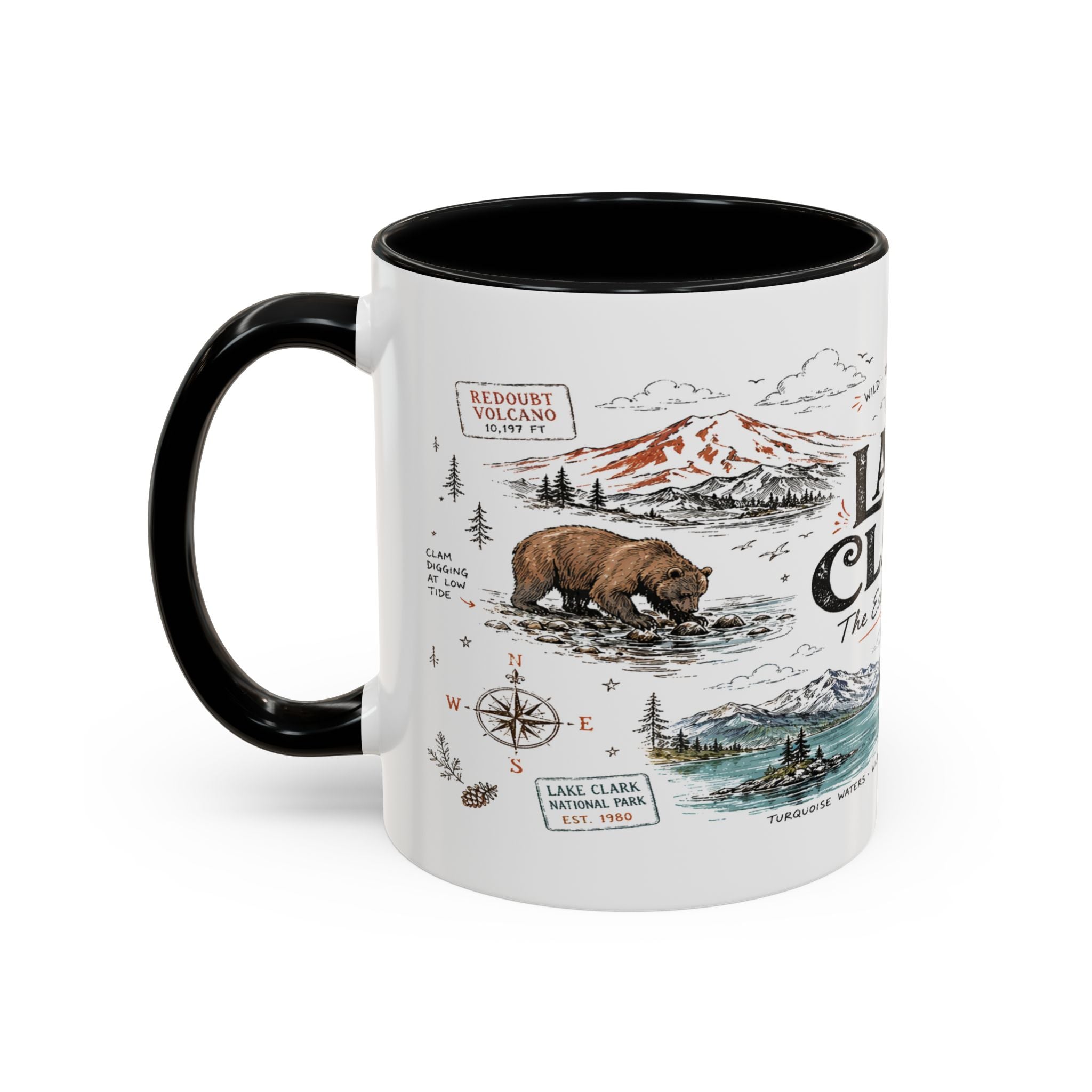Lake Clark National Park Coffee Mug | Alaska Fly-in Wilderness Adventure Gift | Accent Color Ceramic 11oz 15oz