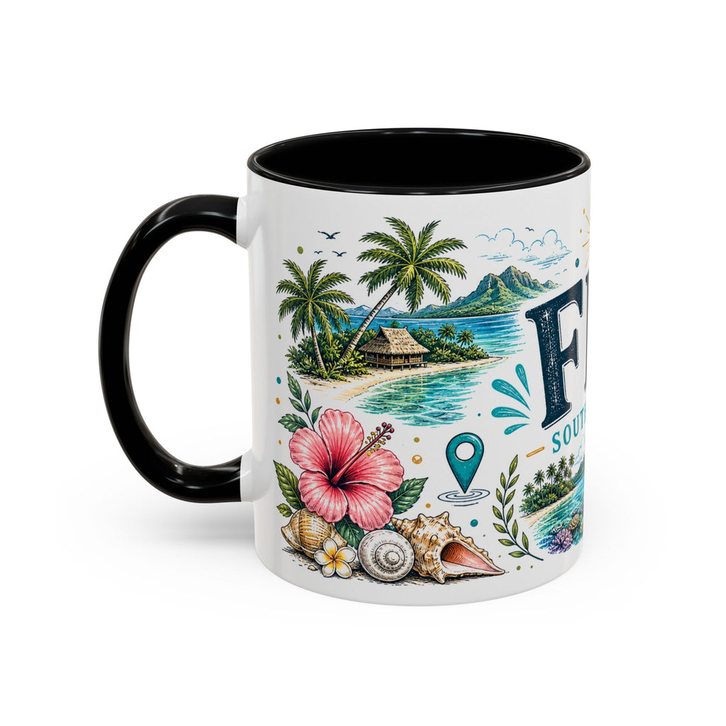 Fiji Coffee Mug | Travel Destination Souvenir Gift | Accent Color Ceramic 11oz 15oz