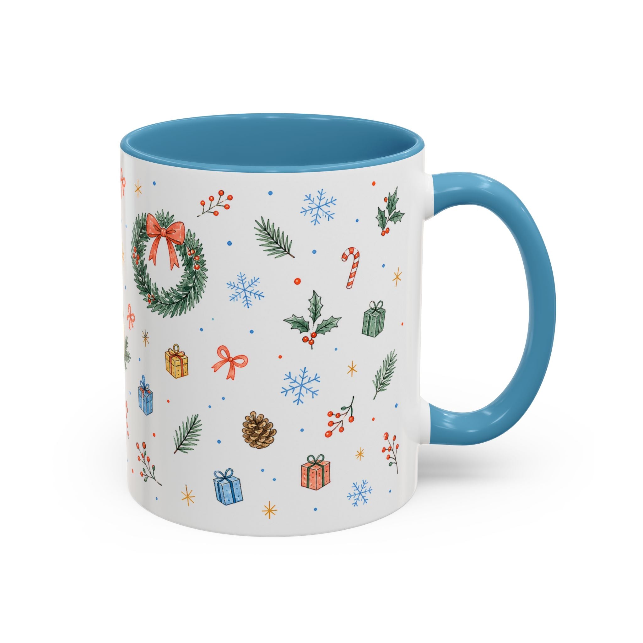 Christmas Candle Mug | Holly Wreath Watercolor Holiday Gift | Accent Cup 11oz 15oz