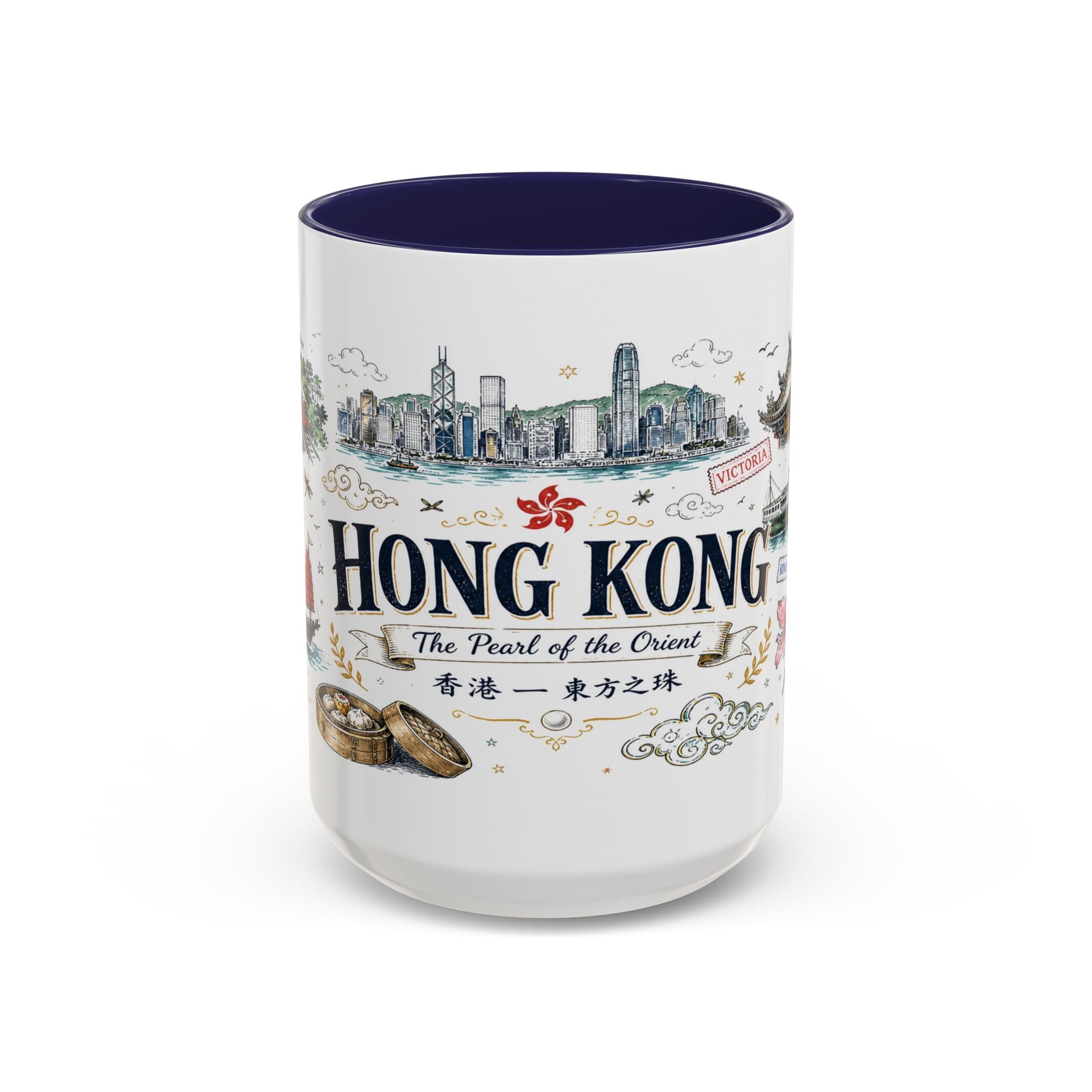 Hong Kong Coffee Mug | Asia Souvenir Travel Gift | Accent Color Ceramic 11oz 15oz