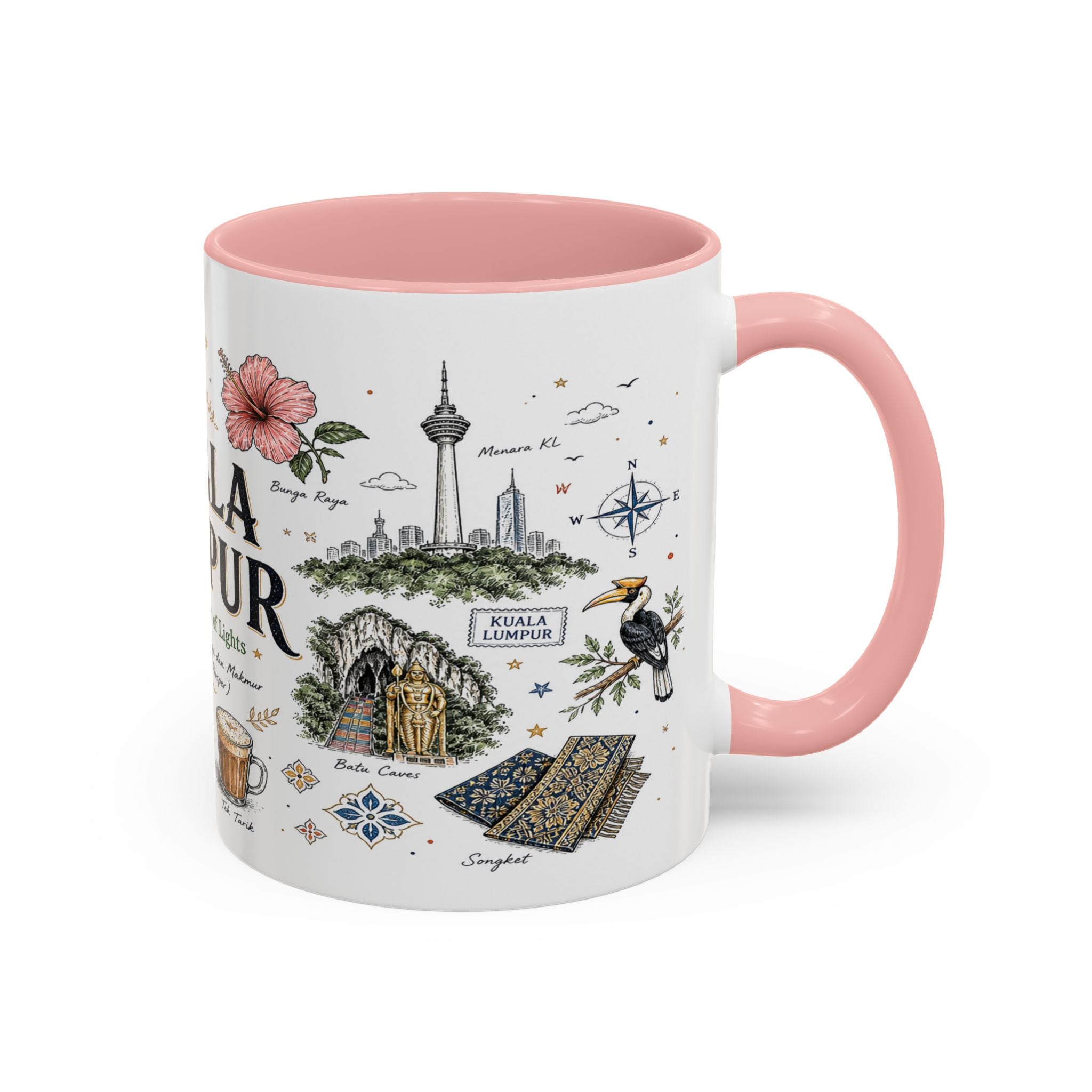 Kuala Lumpur Coffee Mug | Malaysia Souvenir Travel Gift | Accent Color Ceramic 11oz 15oz