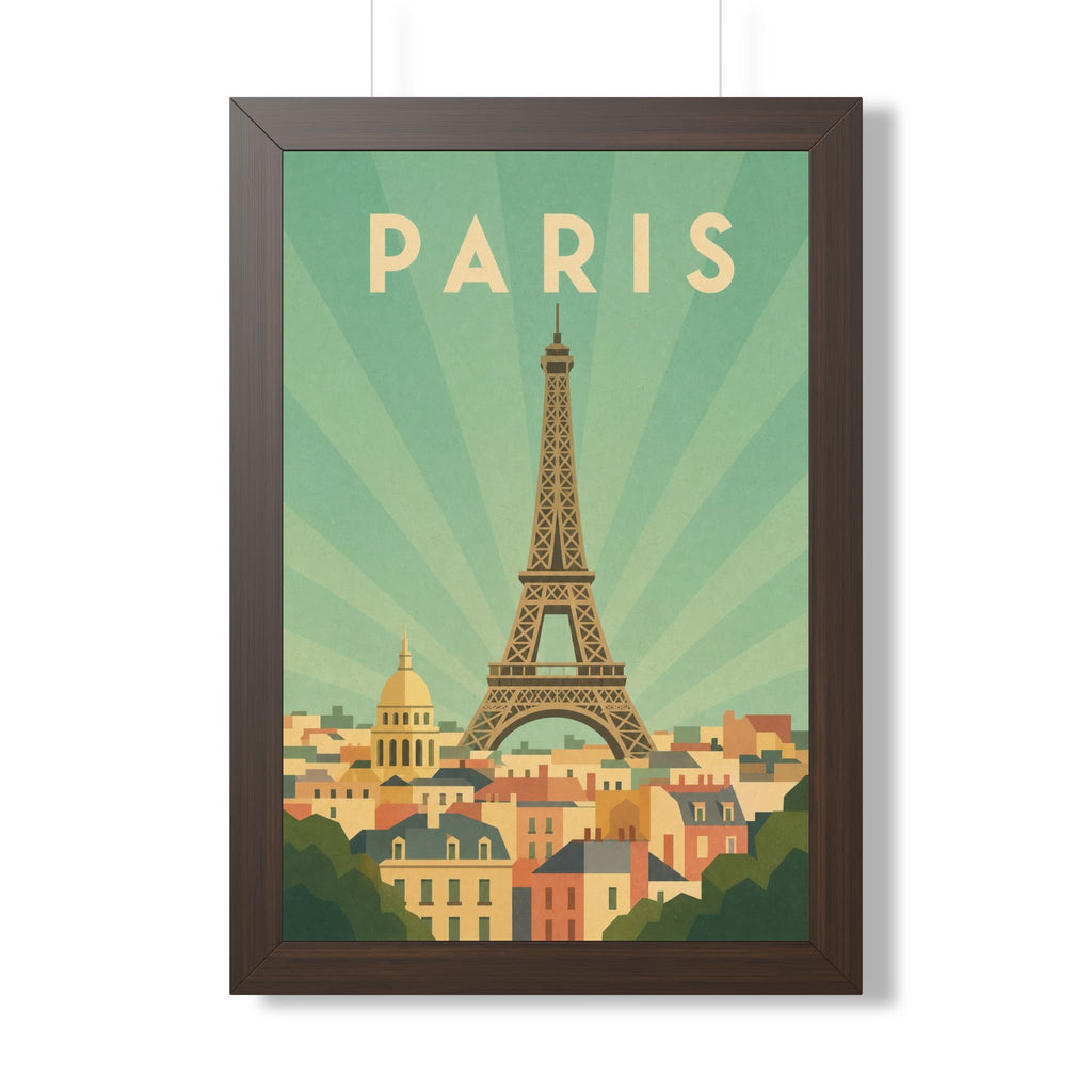 Paris Pastel France Framed Poster | Vintage Travel Wall Art | Black Walnut White Frame | 16x24 20x30