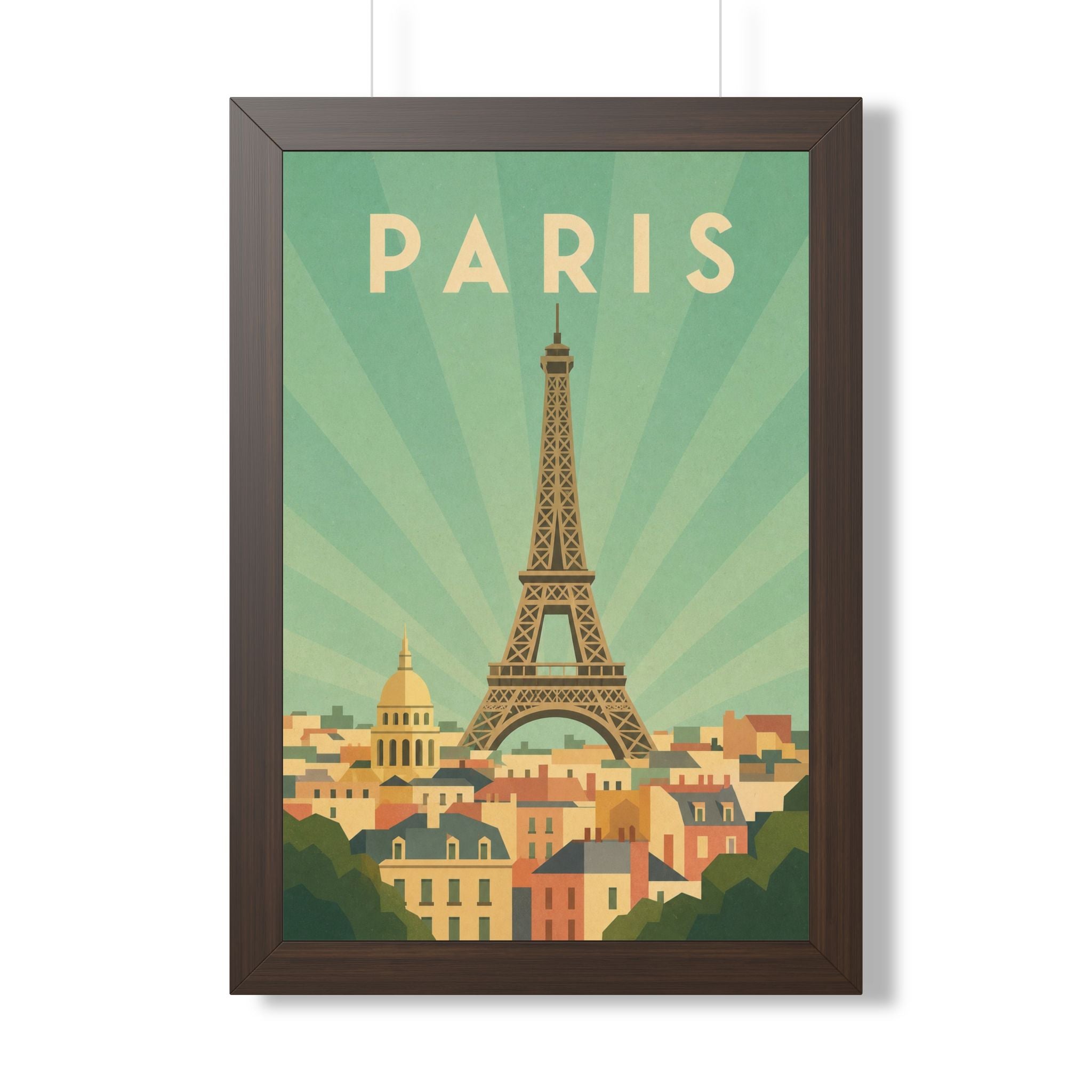 Paris Pastel France Framed Poster | Vintage Travel Wall Art | Black Walnut White Frame | 16x24 20x30