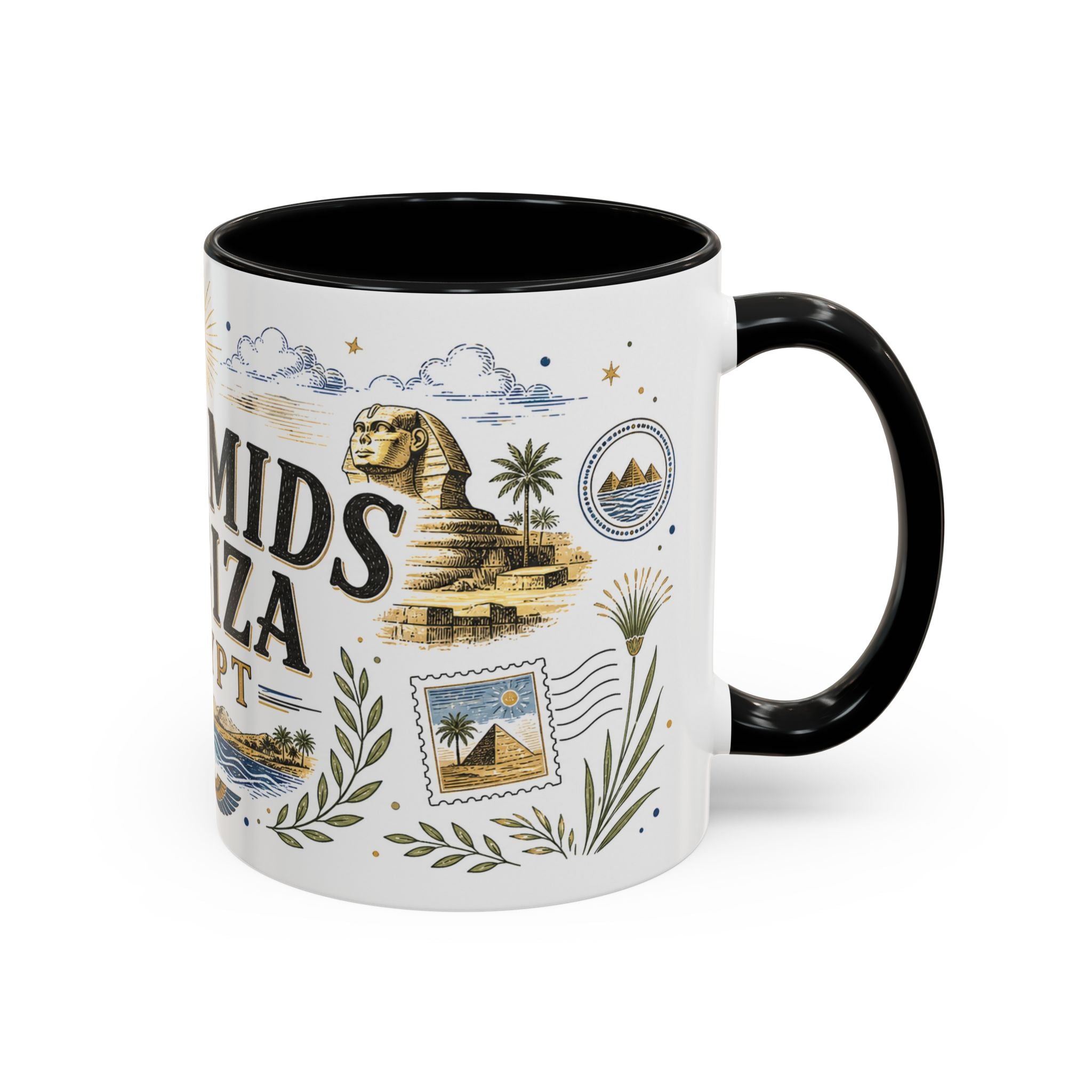 Pyramids of Giza Coffee Mug | Travel Destination Souvenir Gift | Accent Color Ceramic 11oz 15oz