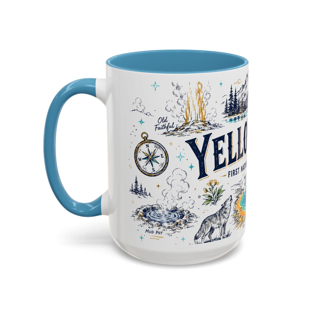 Yellowstone National Park Coffee Mug | Hiking Camping Nature Gift | Accent Color Ceramic 11oz 15oz
