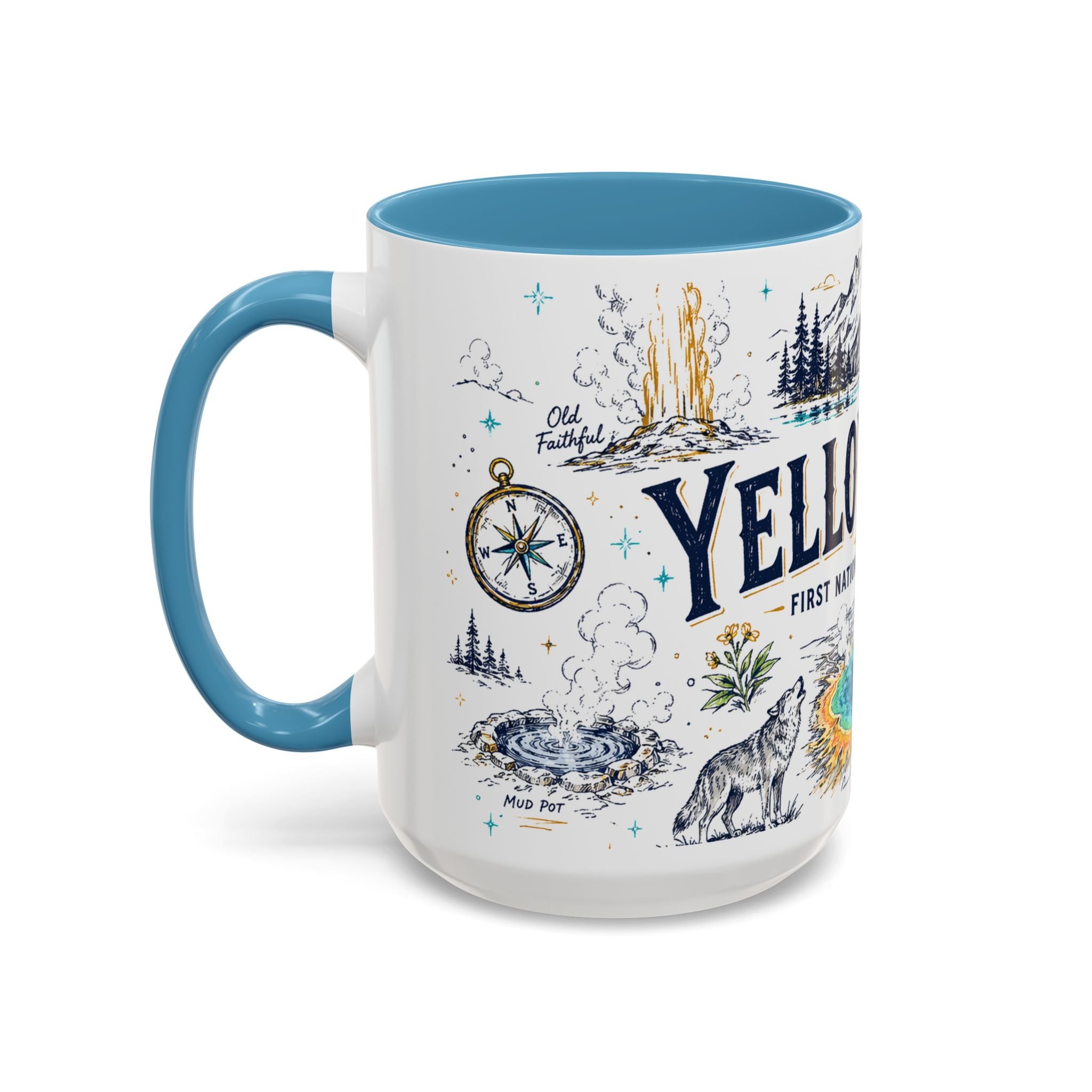 Yellowstone National Park Coffee Mug | Hiking Camping Nature Gift | Accent Color Ceramic 11oz 15oz
