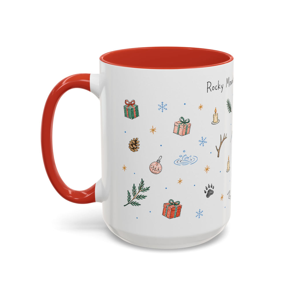 Rocky Mountain National Park Christmas Mug | Watercolor Travel Souvenir | Holiday Gift | Accent Ceramic Coffee Cup 11oz 15oz