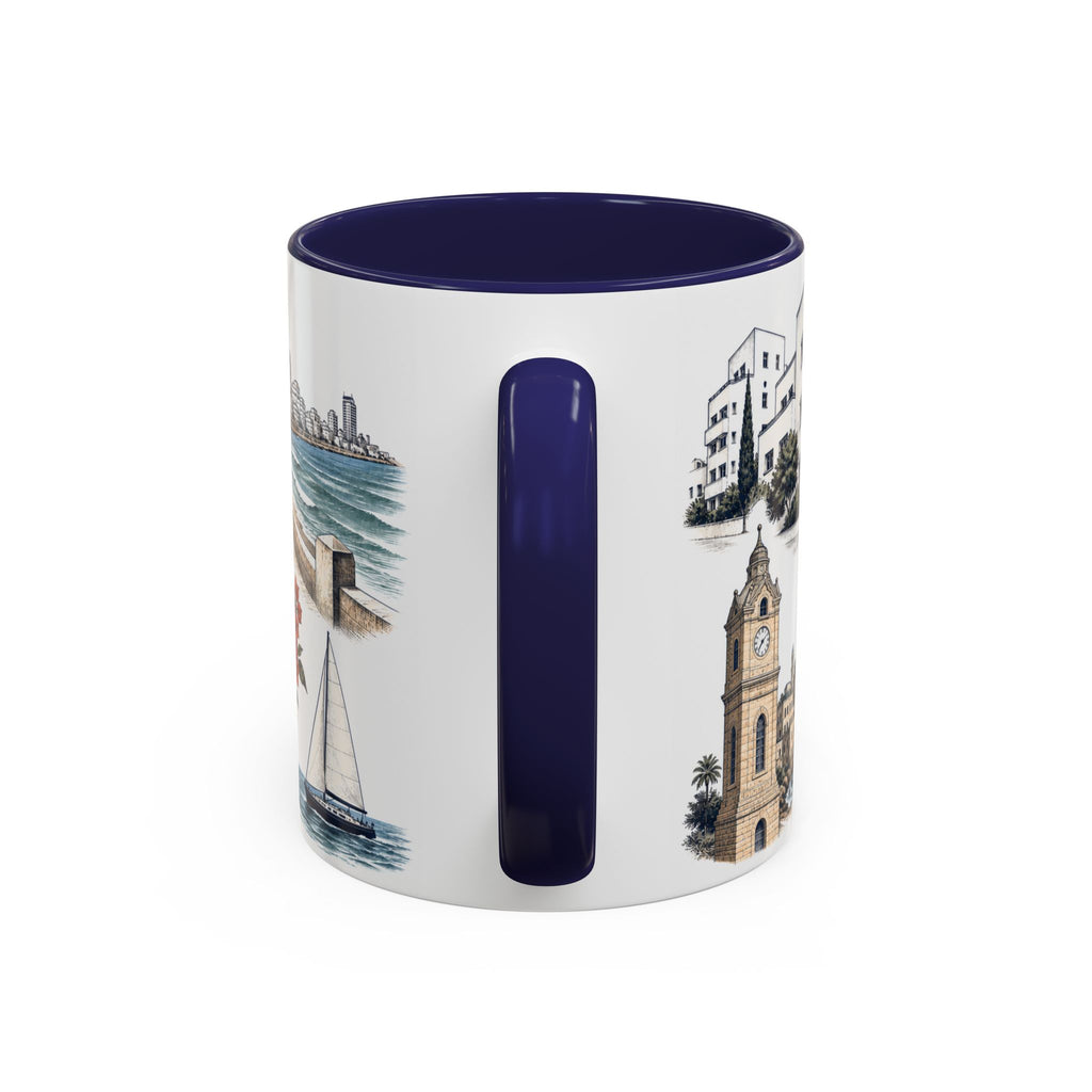 Tel Aviv Coffee Mug | Israel Travel Souvenir | Vintage Illustrated City Gift | 11 oz 15 oz Accent Mug