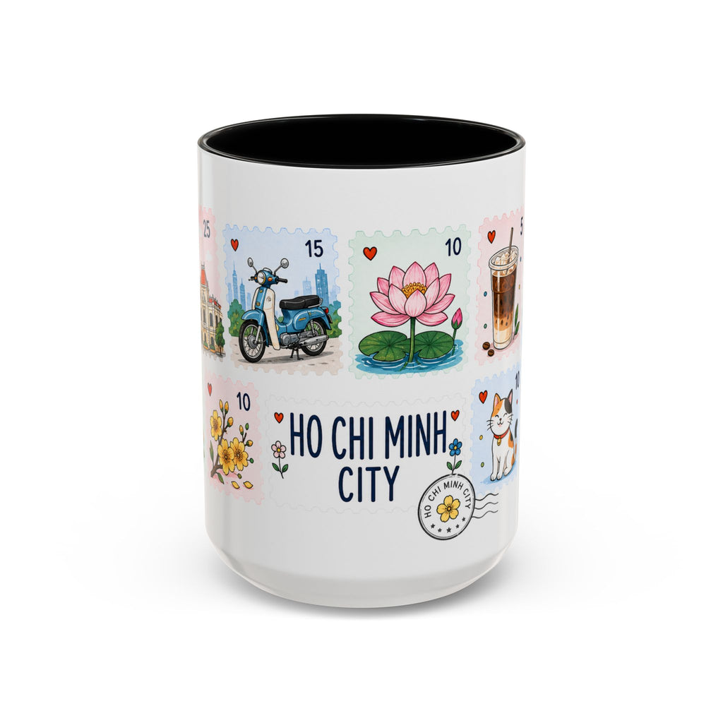 Ho Chi Minh City Coffee Mug | Postage Stamp Collage Mug | Travel Souvenir Accent Cup 11oz 15oz