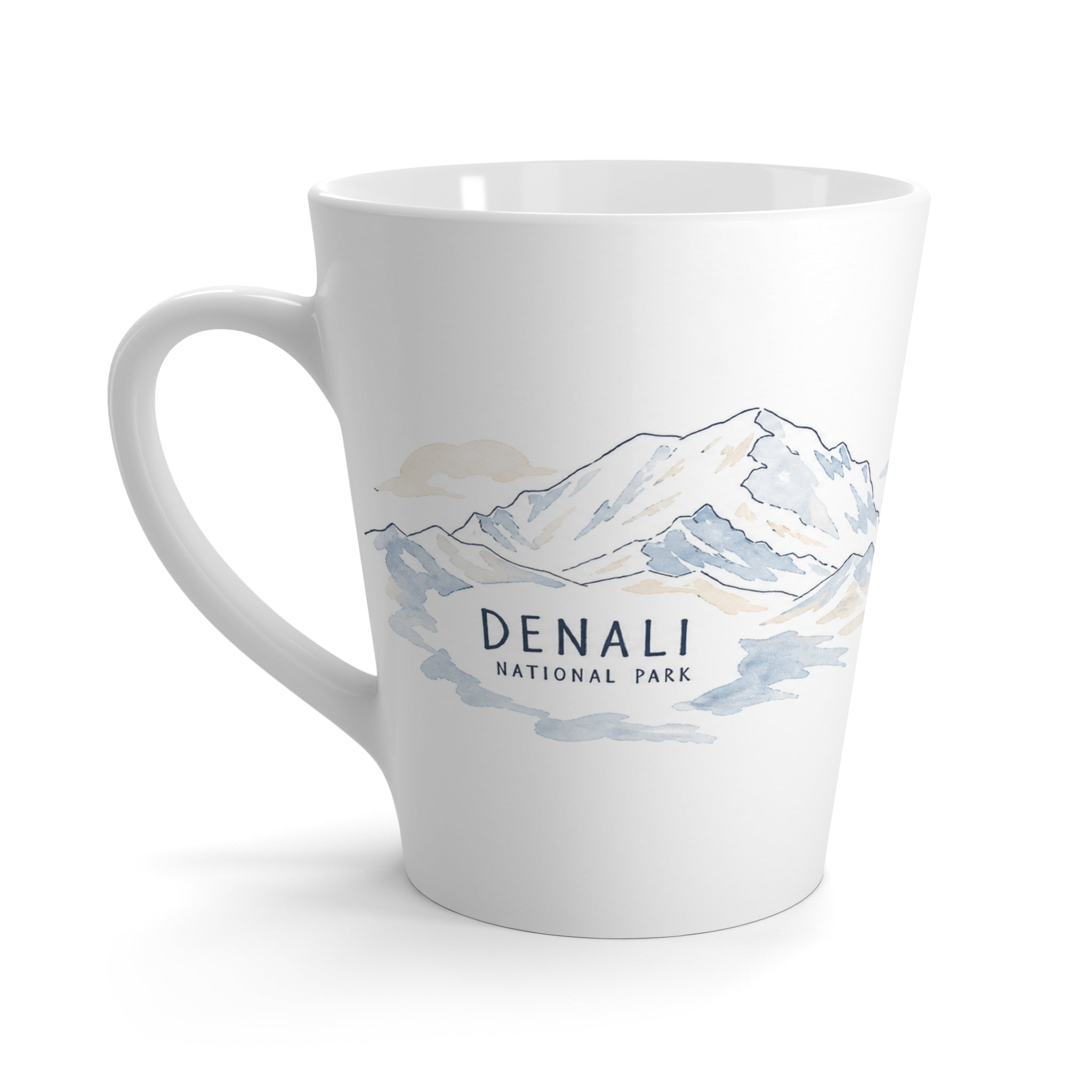 Denali National Park Latte Mug | Pastel Watercolor Nature Coffee Cup | 12 oz Travel Souvenir Gift