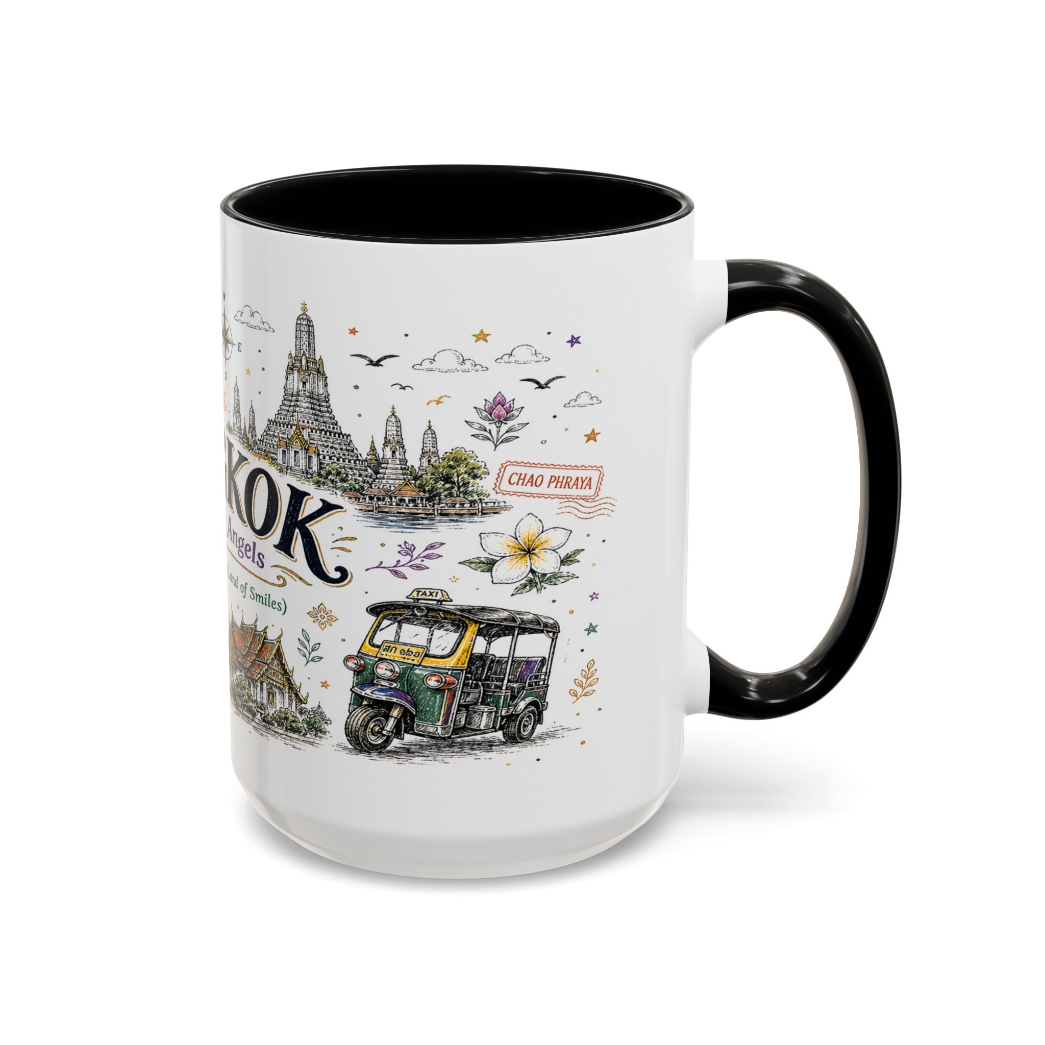 Bangkok Coffee Mug | Thailand Souvenir Travel Gift | Accent Color Ceramic 11oz 15oz