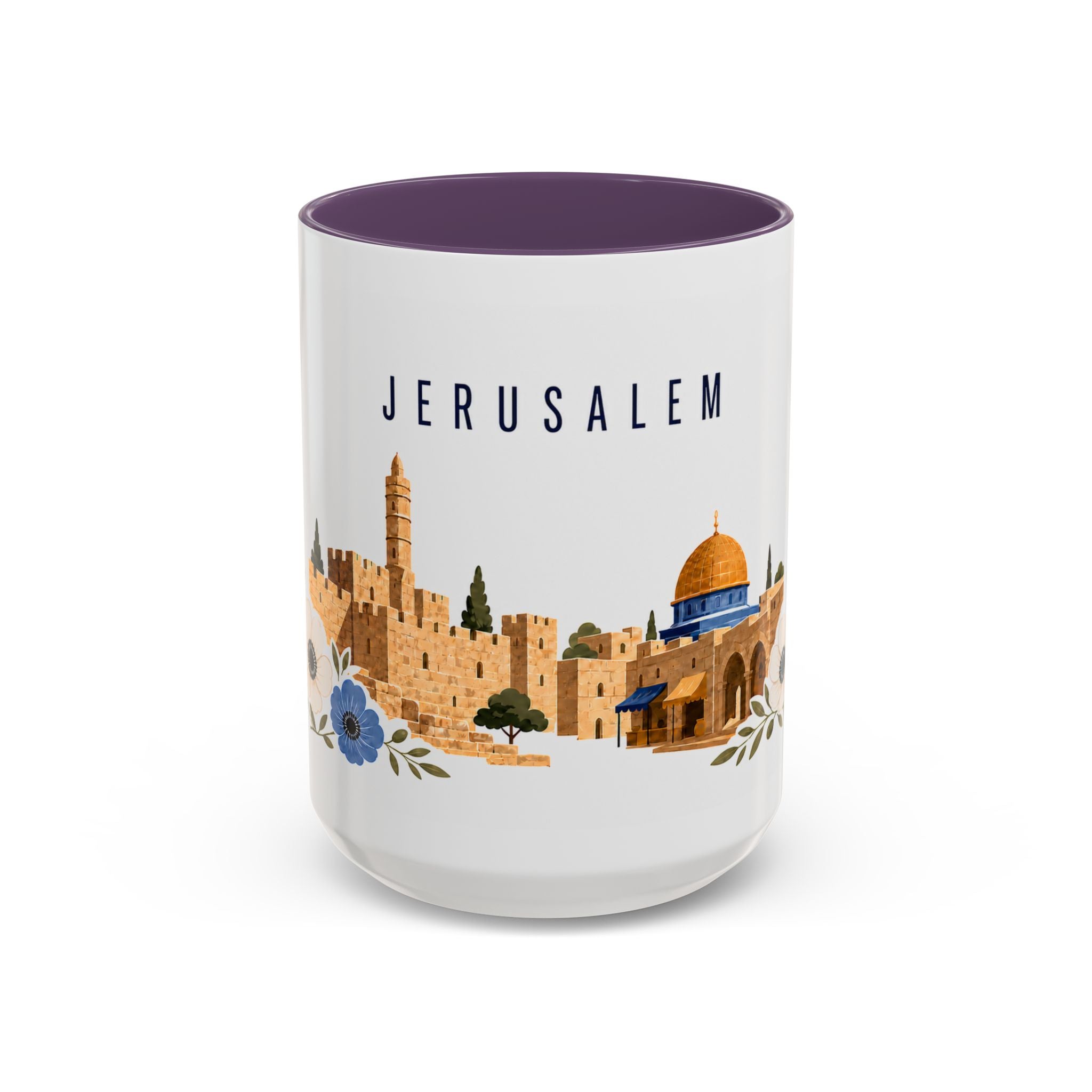 Jerusalem Coffee Mug | Israel Travel Souvenir | Porcelain Decal City Gift | 11oz 15oz Accent Mug