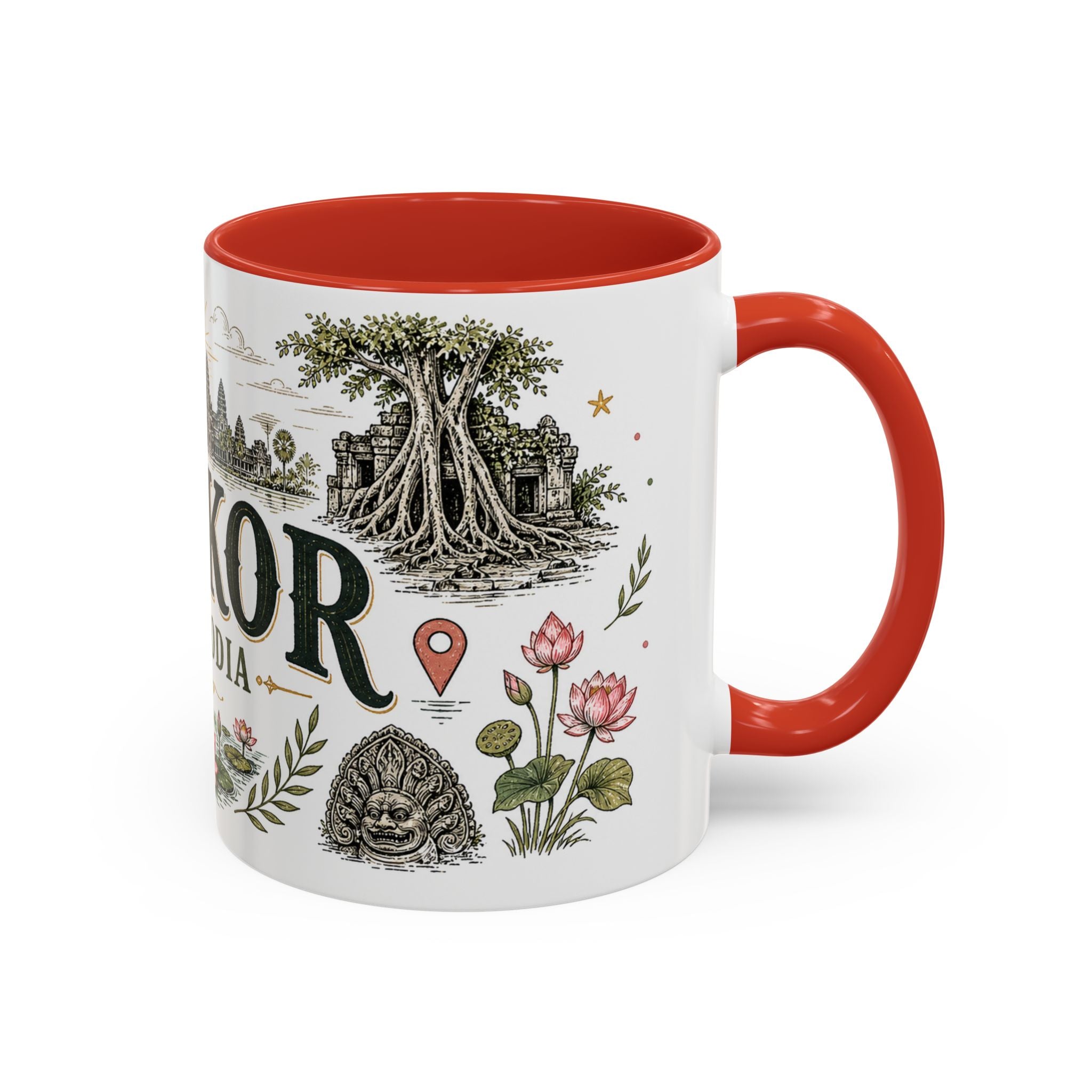 Angkor Coffee Mug | Travel Destination Souvenir Gift | Accent Color Ceramic 11oz 15oz