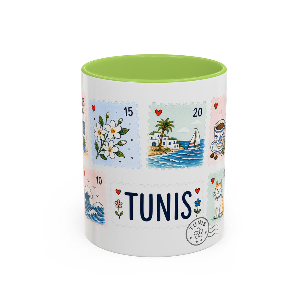 Tunis Coffee Mug | Postage Stamp Collage Mug | Travel Souvenir Accent Cup 11oz 15oz