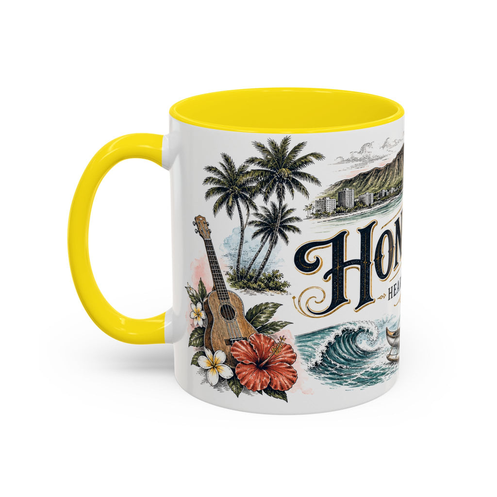 Honolulu Coffee Mug | United States Travel Souvenir | Vintage Illustrated City Gift | 11 oz 15 oz Accent Mug