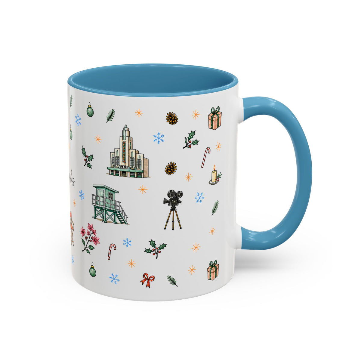 Los Angeles Christmas Mug | Watercolor City Souvenir | Ceramic Coffee Cup (11oz or 15oz)