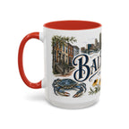 Baltimore Coffee Mug | United States Travel Souvenir | Vintage Illustrated City Gift | 11 oz 15 oz Accent Mug
