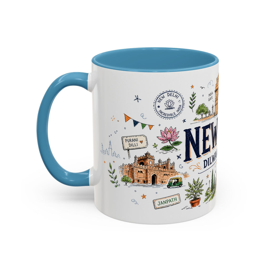 New Delhi Coffee Mug | India Souvenir Travel Gift | Accent Color Ceramic 11oz 15oz