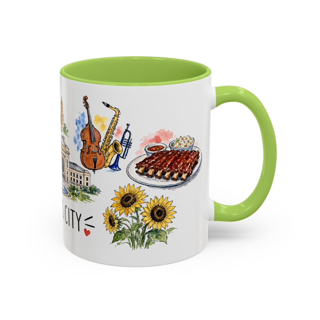 Kansas City Illustrated Travel Mug | City Souvenir Accent Coffee Mug | 11oz 15oz Ceramic Cup