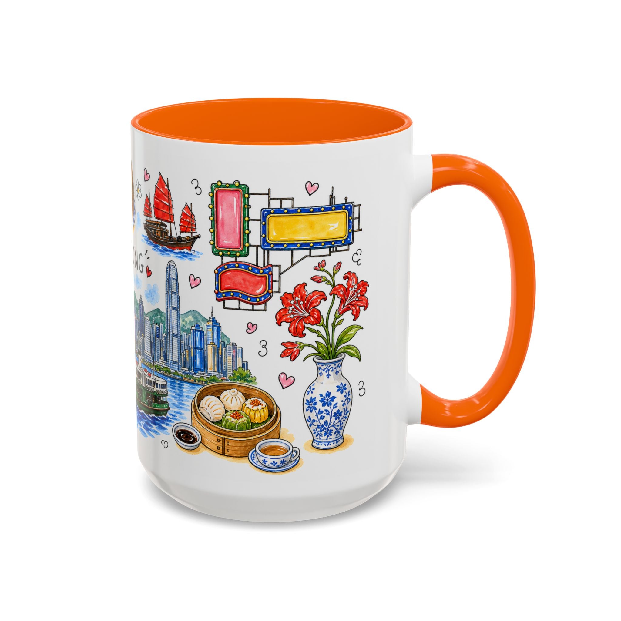 Hong Kong Illustrated Travel Mug | City Souvenir Accent Coffee Mug | 11oz 15oz Ceramic Cup