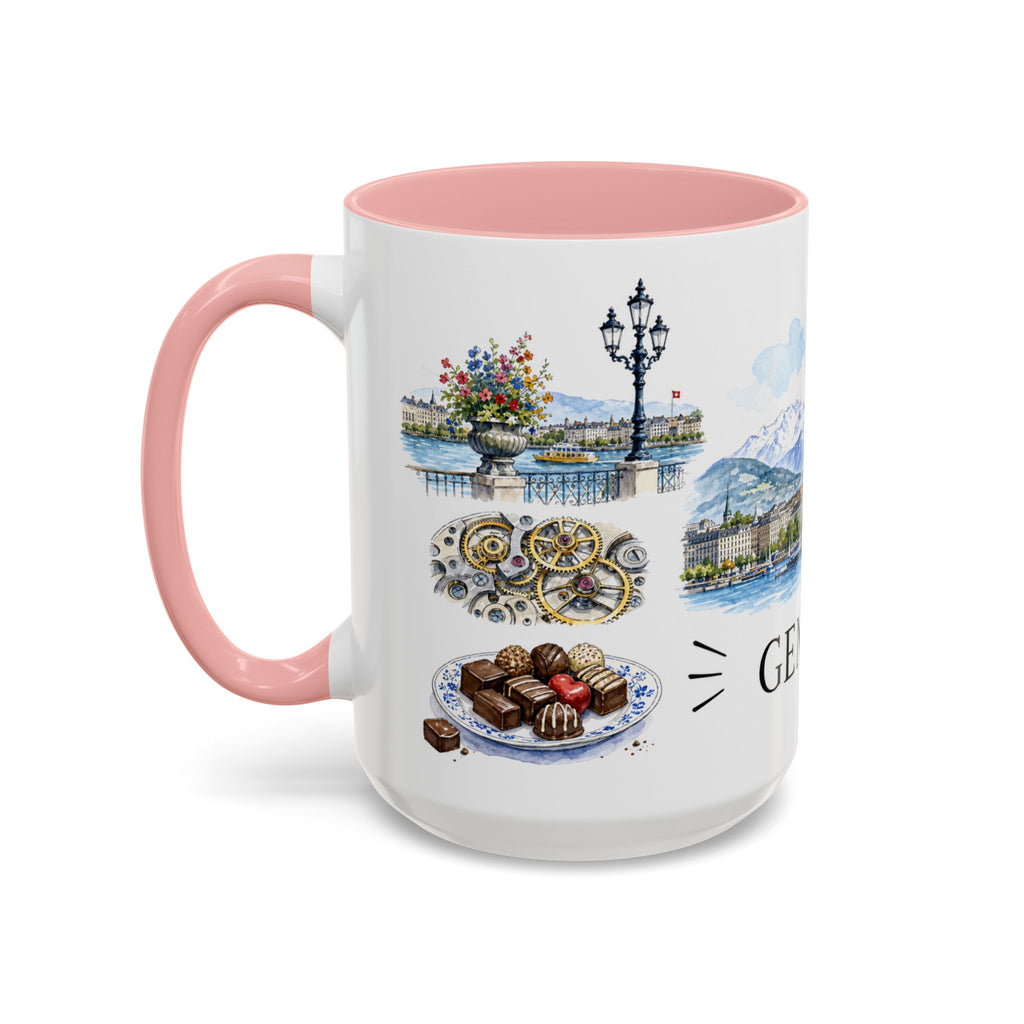 Geneva Illustrated Travel Mug | City Souvenir Accent Coffee Mug | 11oz 15oz Ceramic Cup