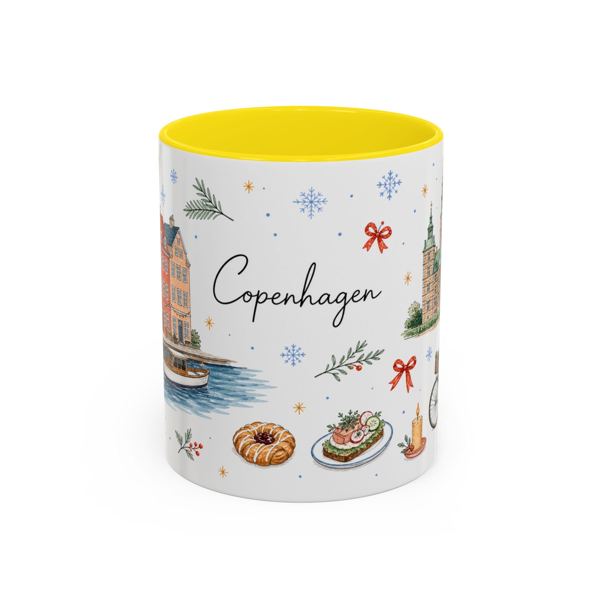 Copenhagen Christmas Mug | Watercolor Travel Souvenir | Holiday Gift | Accent Ceramic Coffee Cup 11oz 15oz