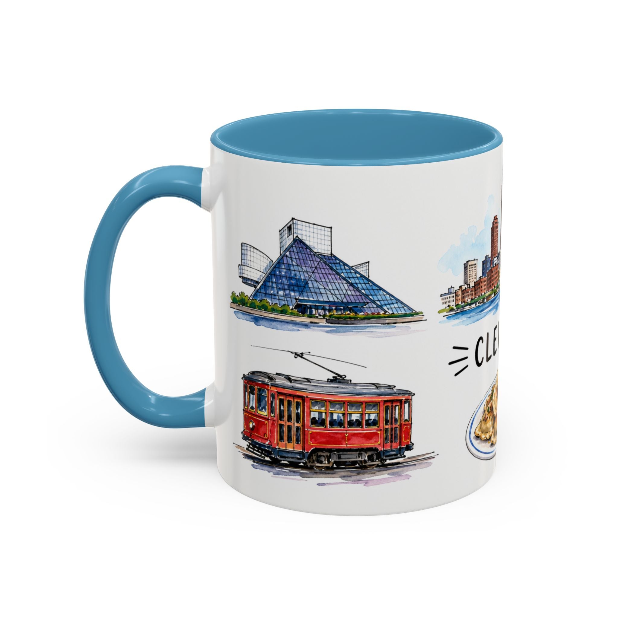 Cleveland Illustrated Travel Mug | City Souvenir Accent Coffee Mug | 11oz 15oz Ceramic Cup
