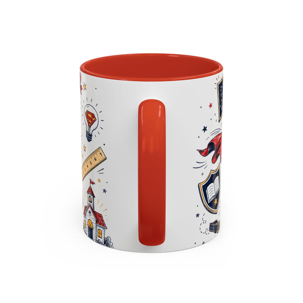 Super Teacher Coffee Mug | All Heroes Wear Capes Teacher Gift | Accent Color Ceramic 11oz 15oz